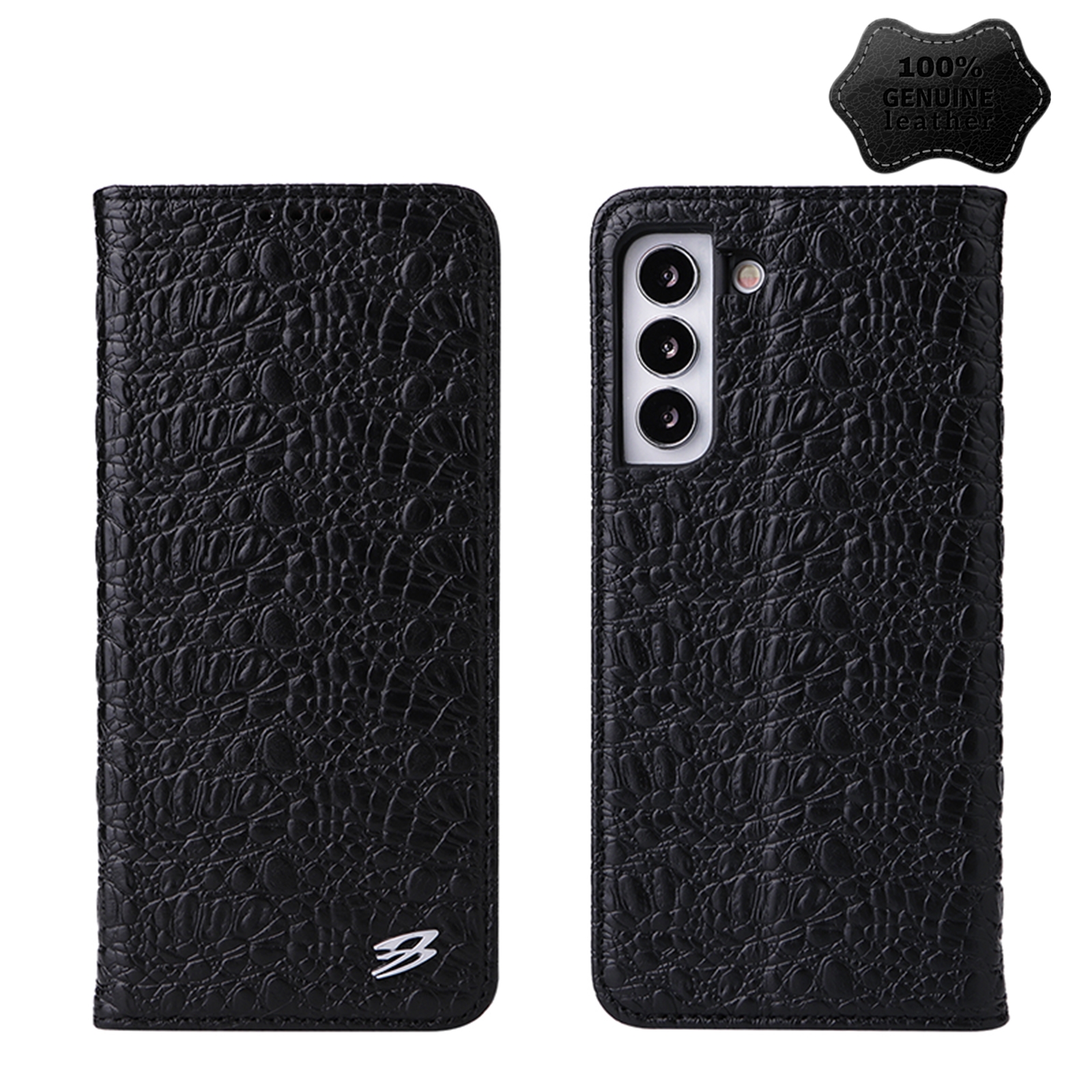 For Samsung Galaxy S22+ 5G Fierre Shann Crocodile Texture Magnetic Genuine Leather Phone Case(Black) For Samsung Galaxy S22+ 5G Fierre Shann Crocodile Texture Magnetic Genuine Leather Phone Case(Black)