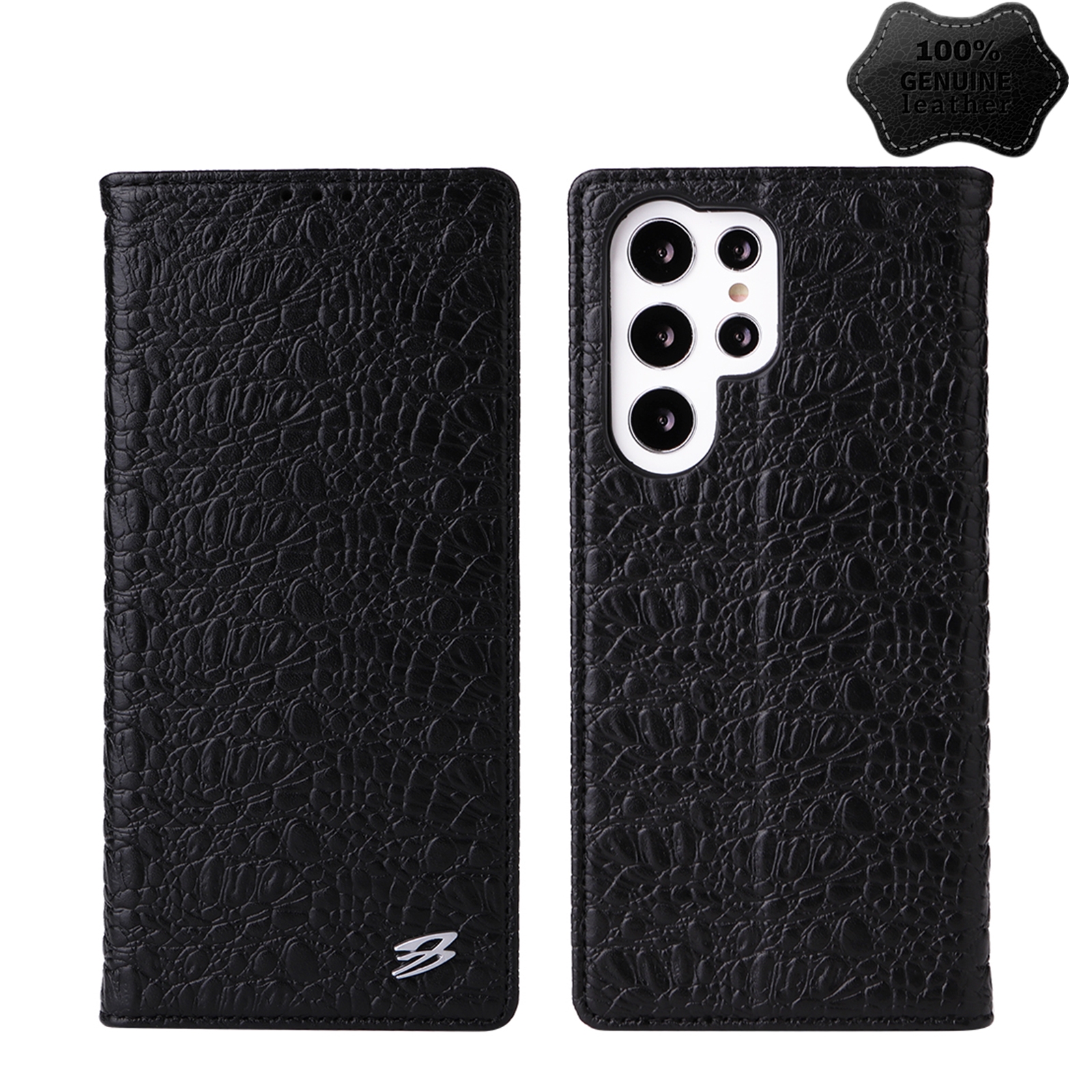 For Samsung Galaxy S22 Ultra 5G Fierre Shann Crocodile Texture Magnetic Genuine Leather Phone Case(Black) For Samsung Galaxy S22 Ultra 5G Fierre Shann Crocodile Texture Magnetic Genuine Leather Phone Case(Black)