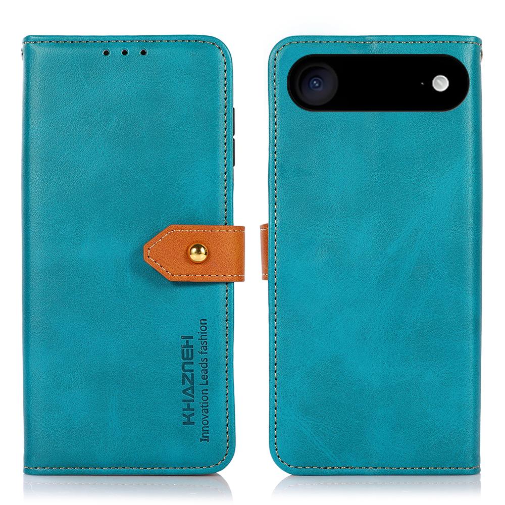 KHAZNEH Dual-color Cowhide Texture Flip Leather Phone Case For iPhone 14 Pro Max(Blue)