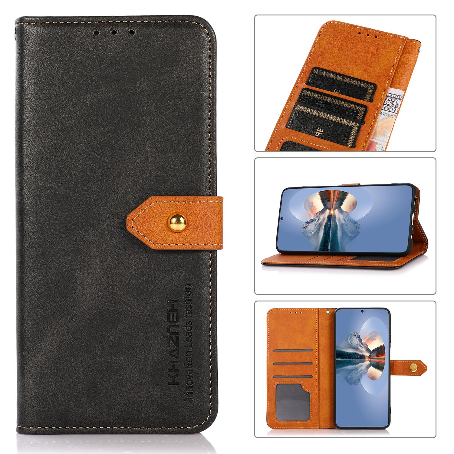KHAZNEH Dual-color Cowhide Texture Flip Leather Phone Case For iPhone 16(Black) KHAZNEH Dual-color Cowhide Texture Flip Leather Phone Case For iPhone 16(Black)