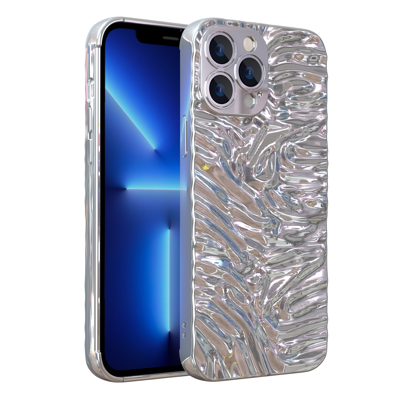 For iPhone 13 Pro Max Wave Electroplating TPU Phone Case (Glossy Silver) For iPhone 13 Pro Max Wave Electroplating TPU Phone Case (Glossy Silver)