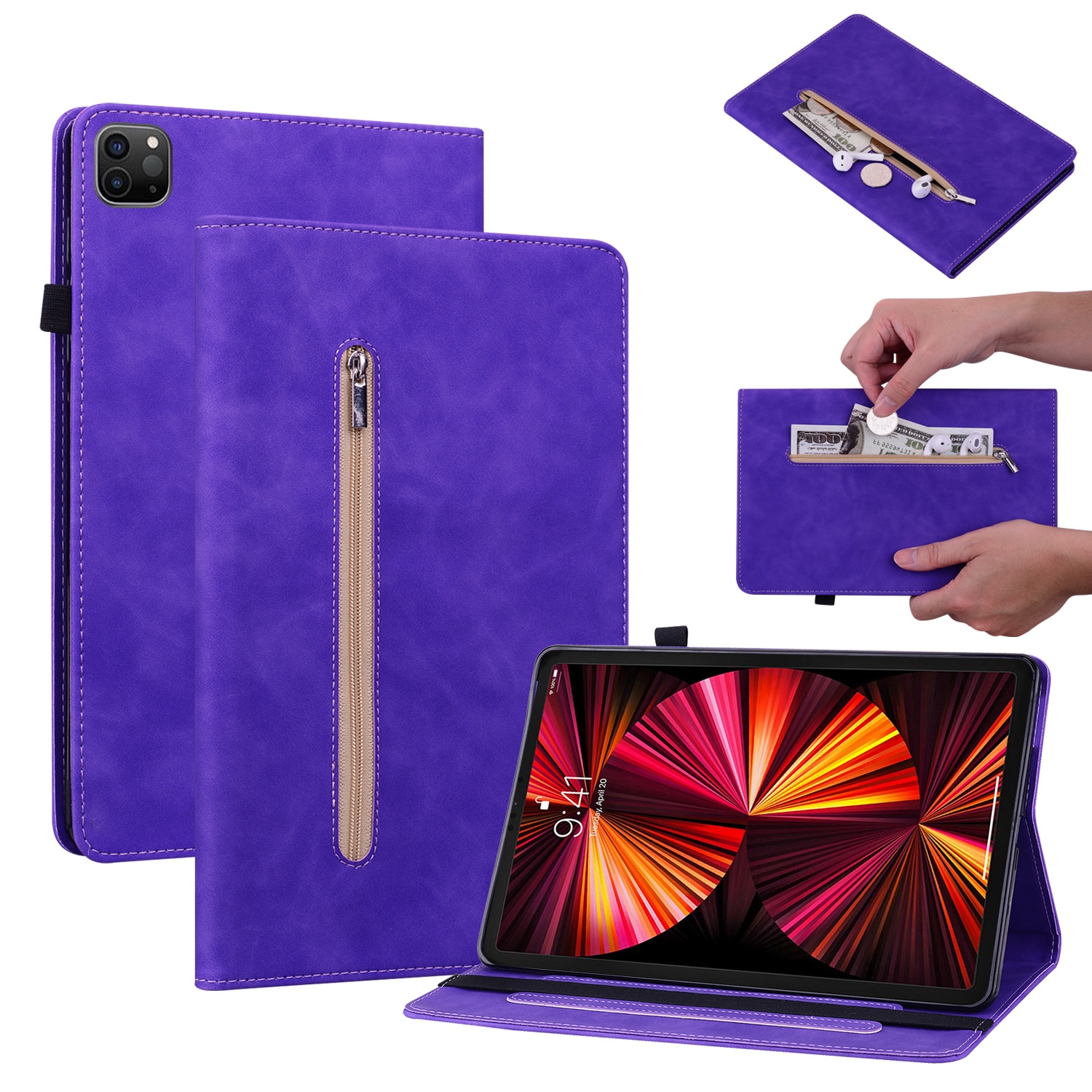 For iPad Pro 12.9 2022 / 2021 / 2020 Skin Feel Solid Color Zipper Smart Leather Tablet Case(Purple) For iPad Pro 12.9 2022 / 2021 / 2020 Skin Feel Solid Color Zipper Smart Leather Tablet Case(Purple)