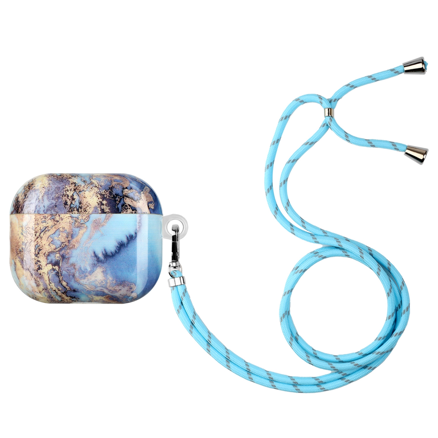 Painted Plastic Long Lanyard Wireless Earphone Protective Case For AirPods 3(Sea Blue Mable) Painted Plastic Long Lanyard Wireless Earphone Protective Case For AirPods 3(Sea Blue Mable)