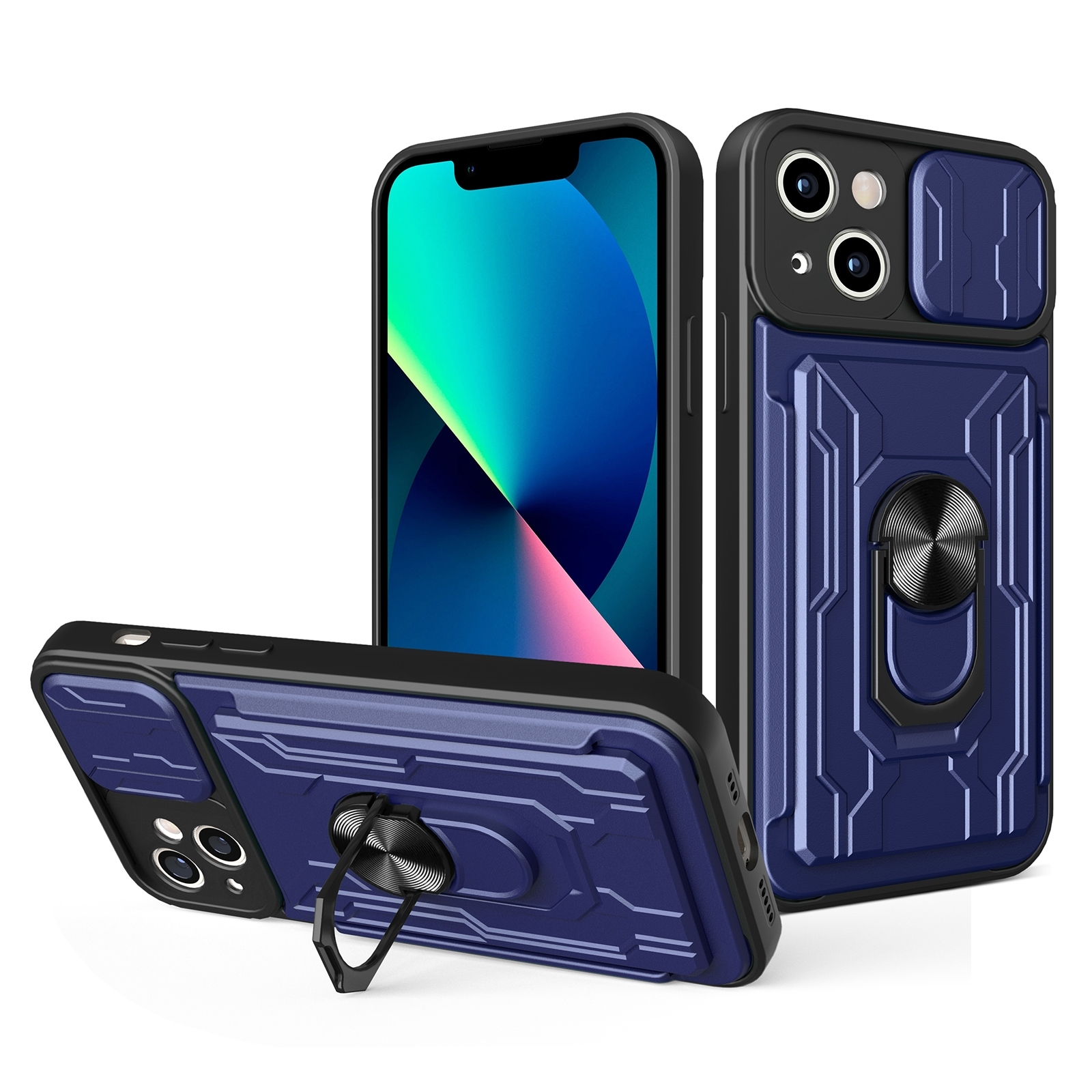 For iPhone 14 Sliding Camshield TPU+PC Phone Case with Card Slot (Blue) For iPhone 14 Sliding Camshield TPU+PC Phone Case with Card Slot (Blue)