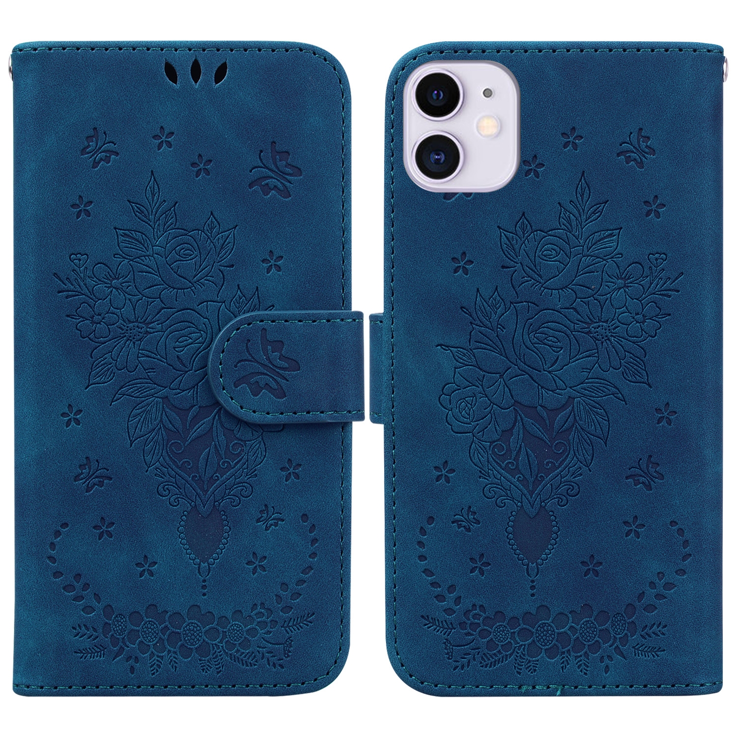 For iPhone 11 Butterfly Rose Embossed Leather Phone Case (Blue) For iPhone 11 Butterfly Rose Embossed Leather Phone Case (Blue)