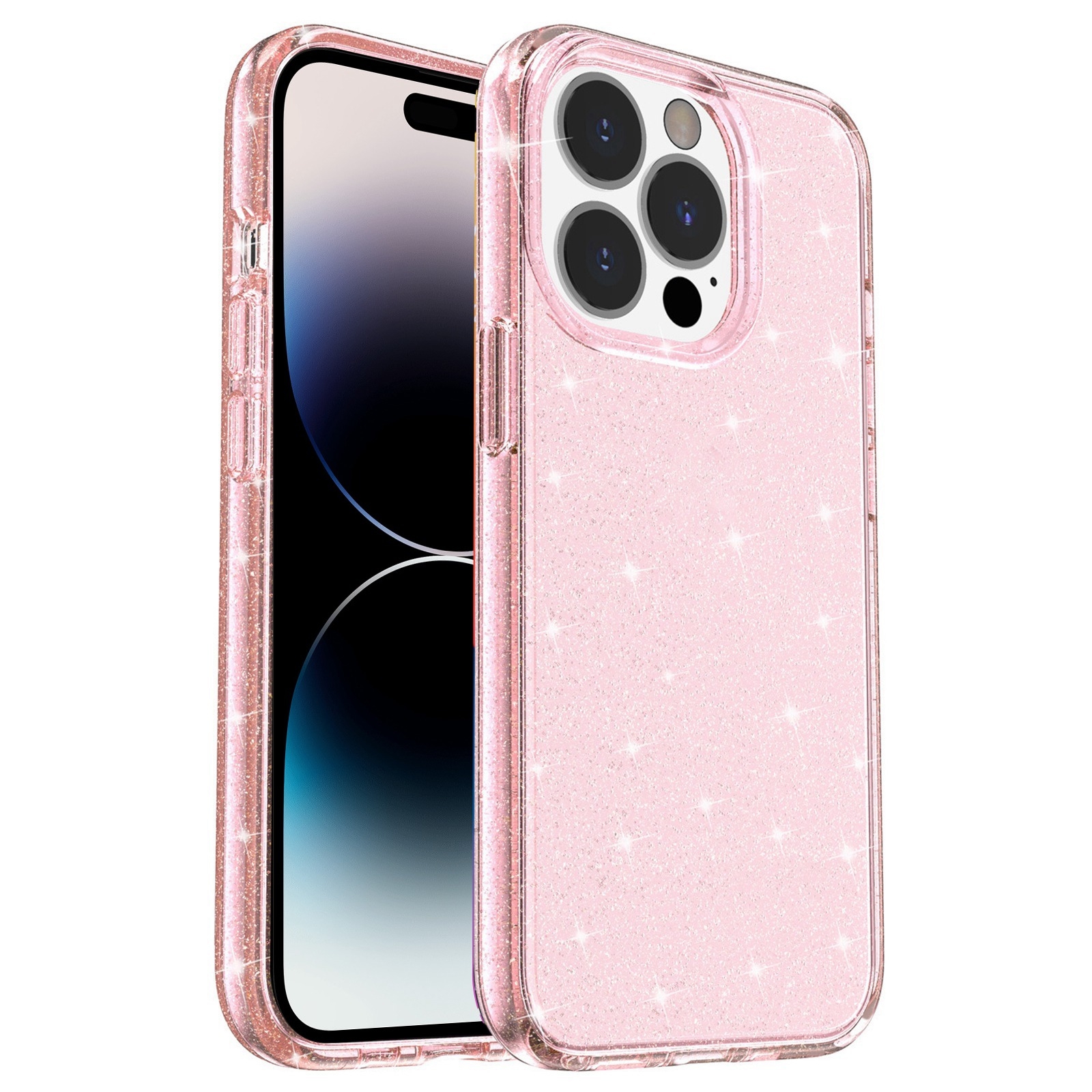 For iPhone 14 Pro Shockproof Terminator Style Glitter Powder Protective Case (Pink) For iPhone 14 Pro Shockproof Terminator Style Glitter Powder Protective Case (Pink)