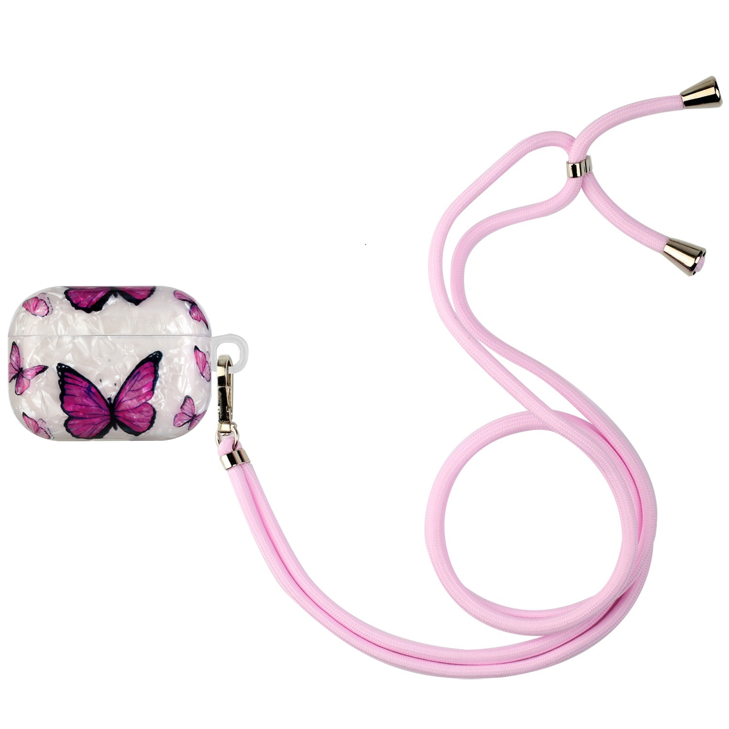 For AirPods Pro Painted Shell Texture Wireless Earphone Case with Lanyard(Purple Butterfly) For AirPods Pro Painted Shell Texture Wireless Earphone Case with Lanyard(Purple Butterfly)