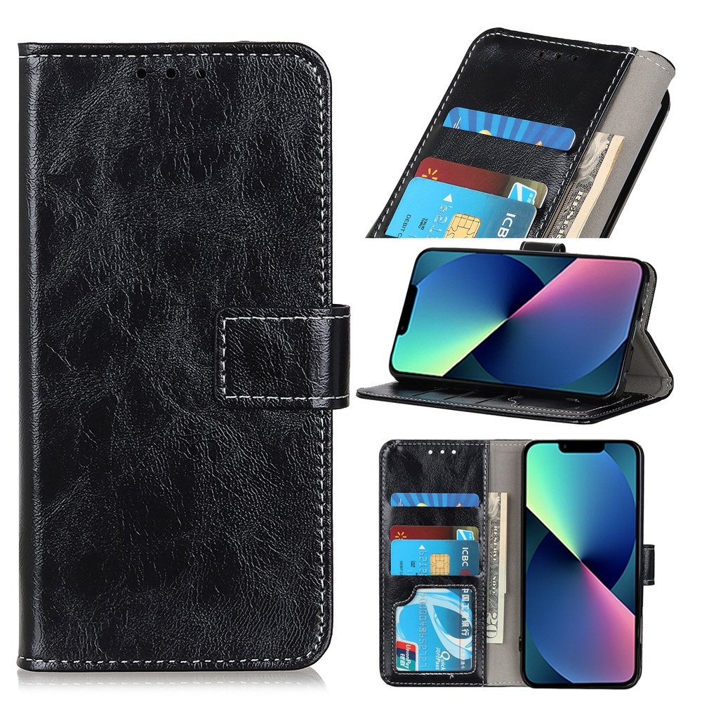 For iPhone 14 Plus Retro Crazy Horse Texture Horizontal Flip Leather Phone Case (Black) For iPhone 14 Plus Retro Crazy Horse Texture Horizontal Flip Leather Phone Case (Black)