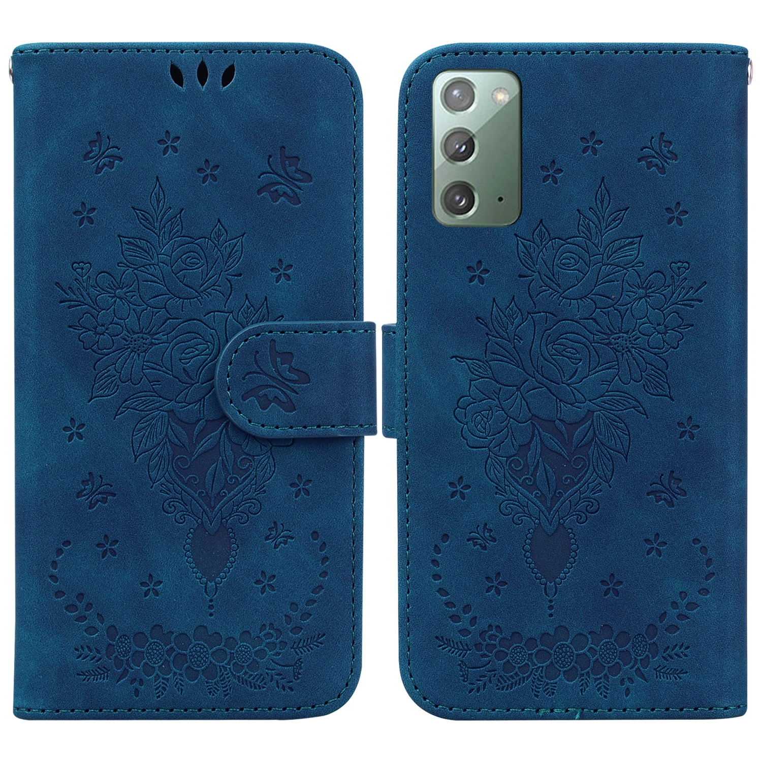 For Samsung Galaxy Note20 Butterfly Rose Embossed Leather Phone Case(Blue) For Samsung Galaxy Note20 Butterfly Rose Embossed Leather Phone Case(Blue)