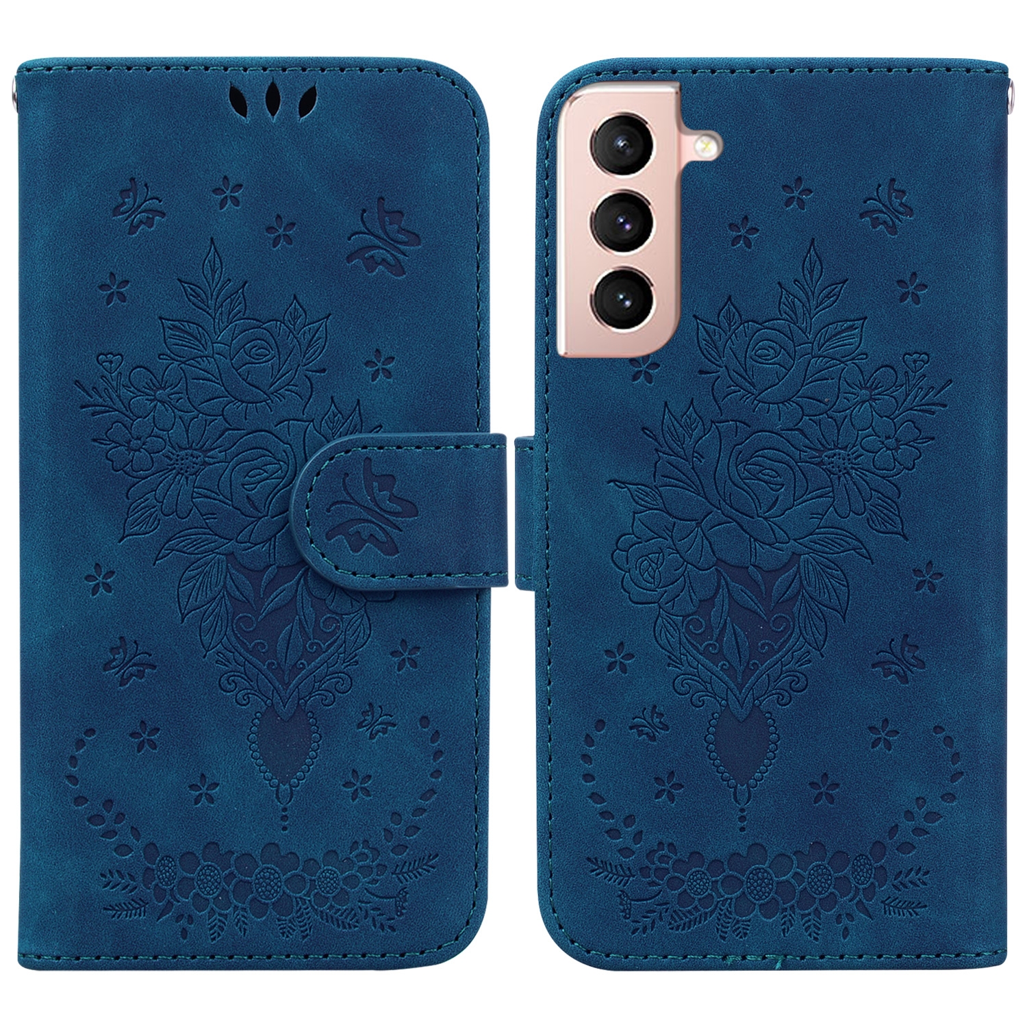 For Samsung Galaxy S22 5G Butterfly Rose Embossed Leather Phone Case(Blue) For Samsung Galaxy S22 5G Butterfly Rose Embossed Leather Phone Case(Blue)