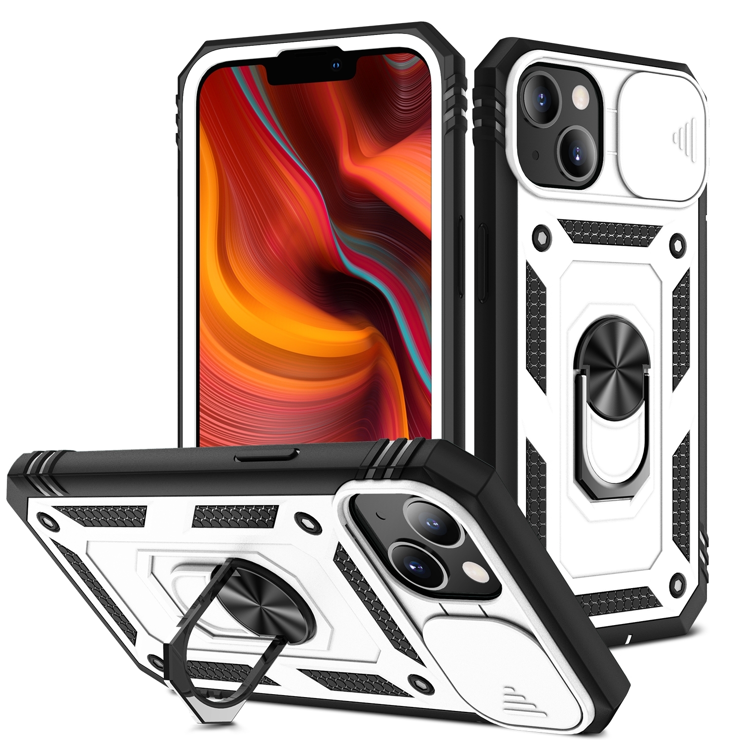 For iPhone 14 Sliding Camera Cover Design TPU + PC Protective Phone Case (White+Black)
