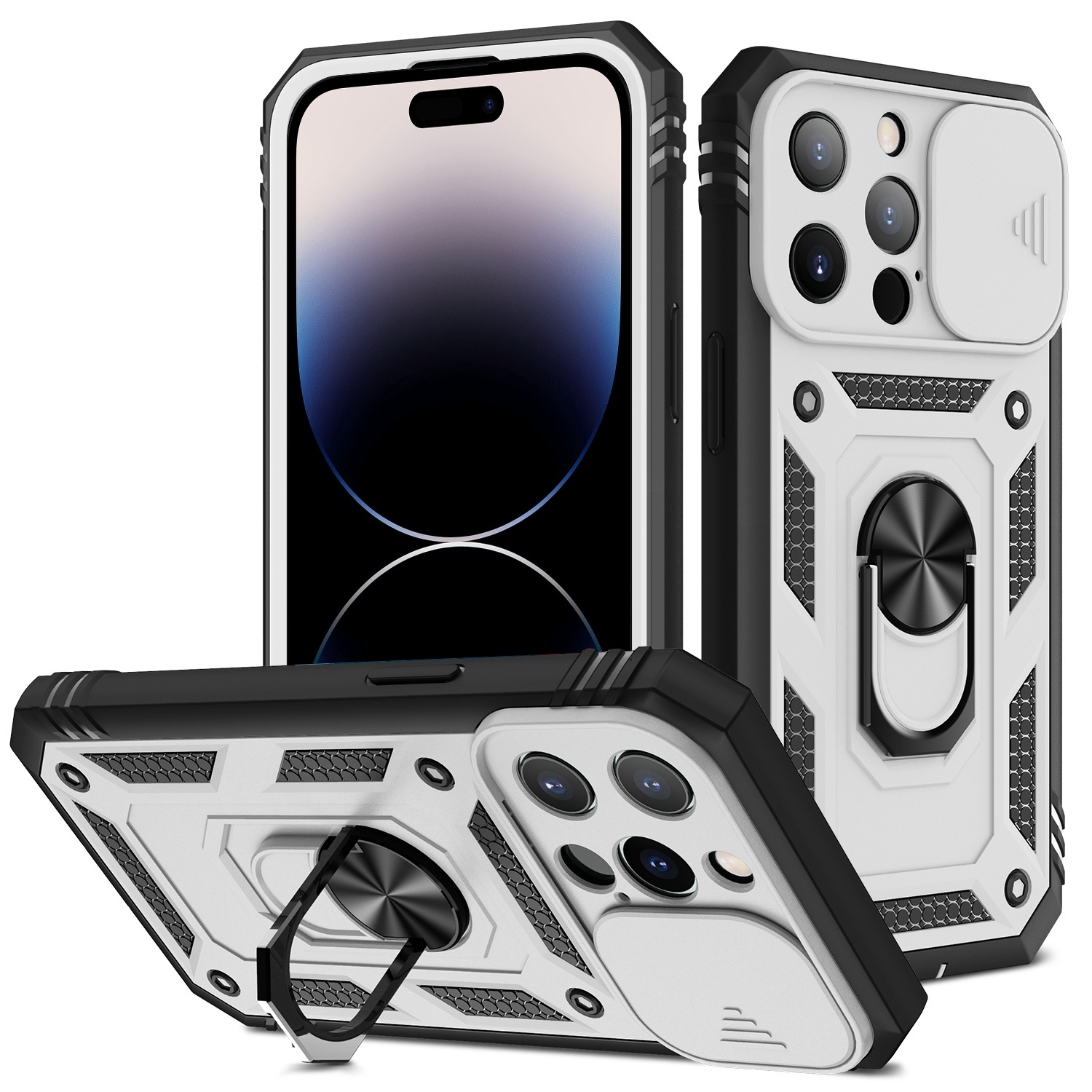 For iPhone 14 Pro Sliding Camera Cover Design TPU + PC Protective Phone Case (White+Black) For iPhone 14 Pro Sliding Camera Cover Design TPU + PC Protective Phone Case (White+Black)