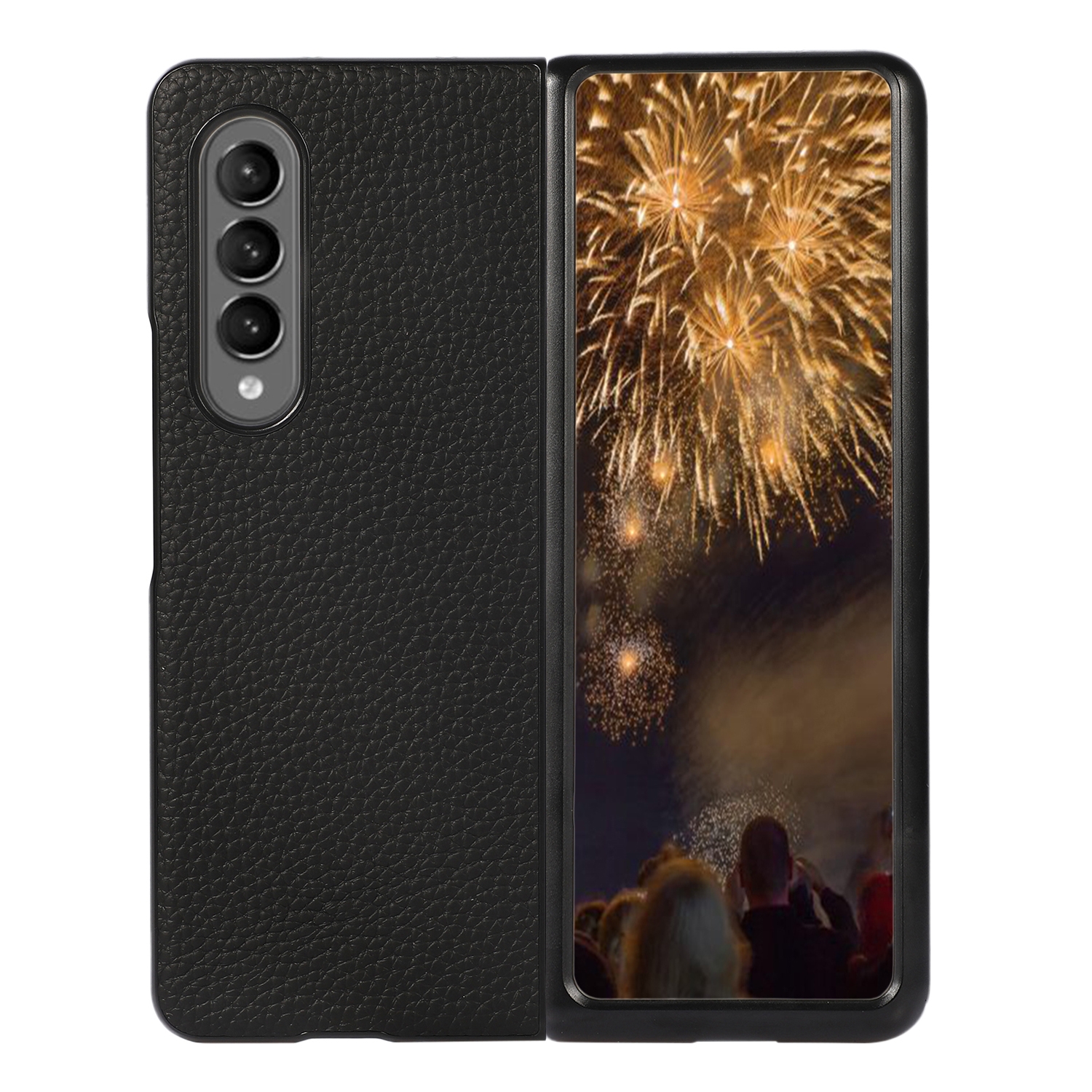 For Samsung Galaxy Z Fold4 Two-color Litchi Texture Phone Case(Black) For Samsung Galaxy Z Fold4 Two-color Litchi Texture Phone Case(Black)