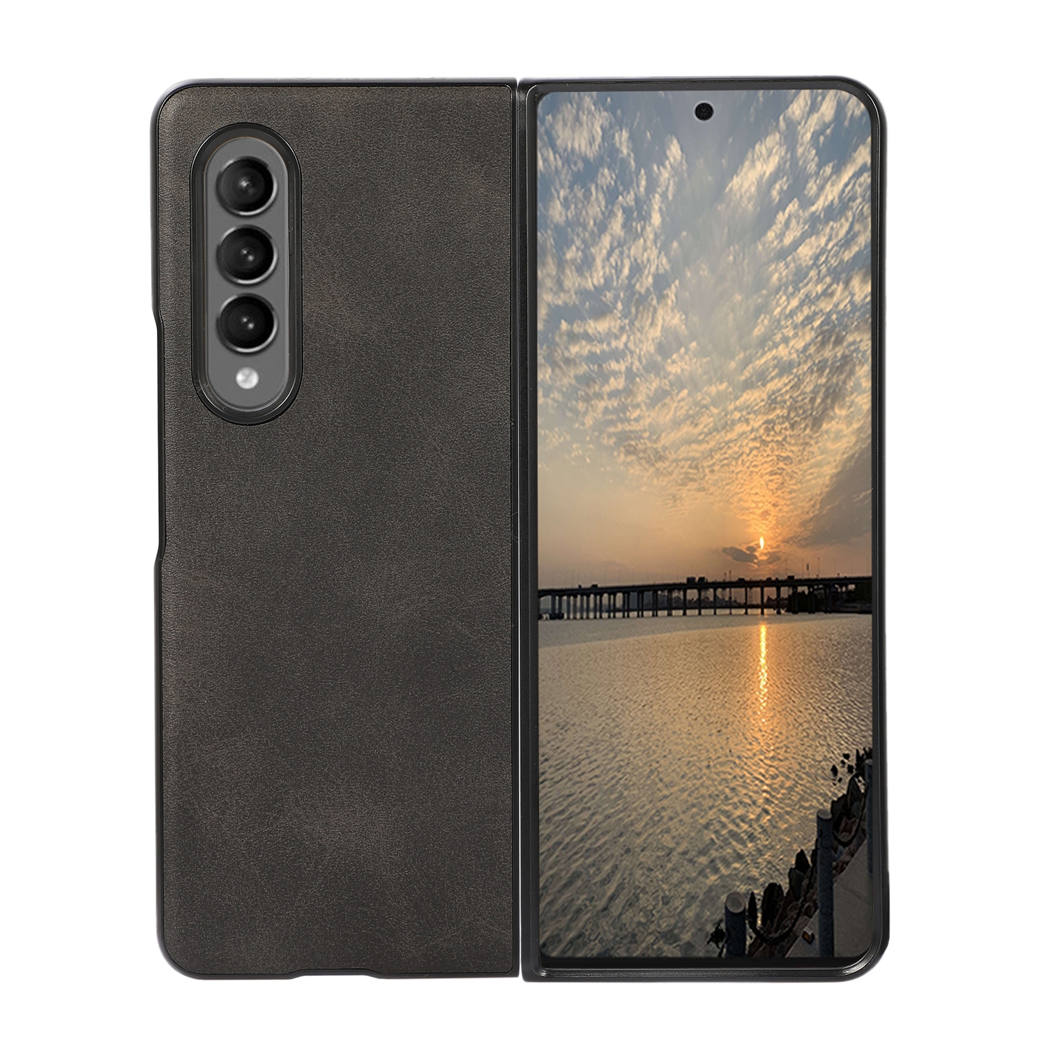 For Samsung Galaxy Z Fold4 Two-color Calf Texture Shockproof Phone Case(Black) For Samsung Galaxy Z Fold4 Two-color Calf Texture Shockproof Phone Case(Black)