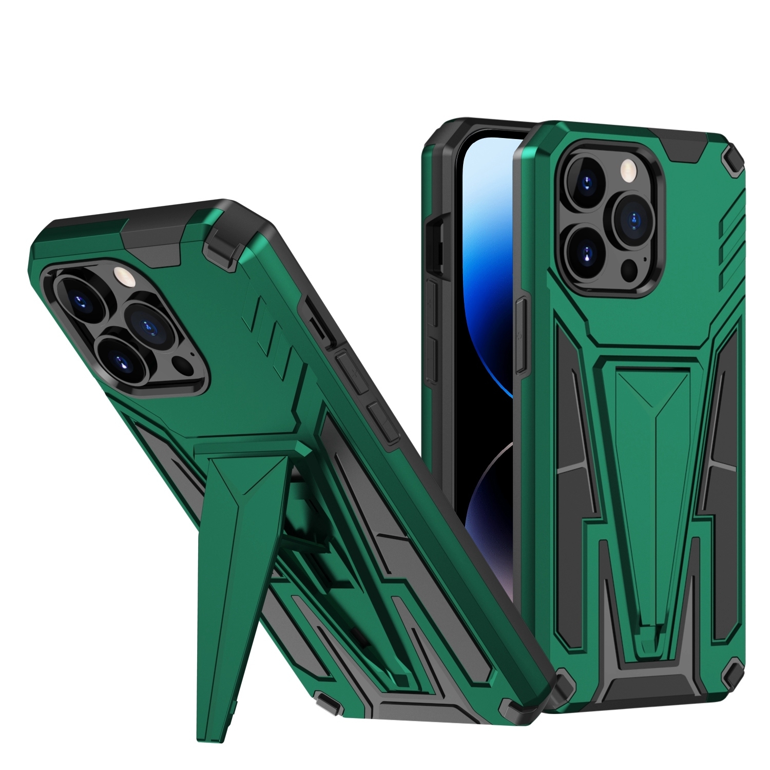 For iPhone 14 Pro Super V Armor PC + TPU Holder Phone Case (Green) For iPhone 14 Pro Super V Armor PC + TPU Holder Phone Case (Green)
