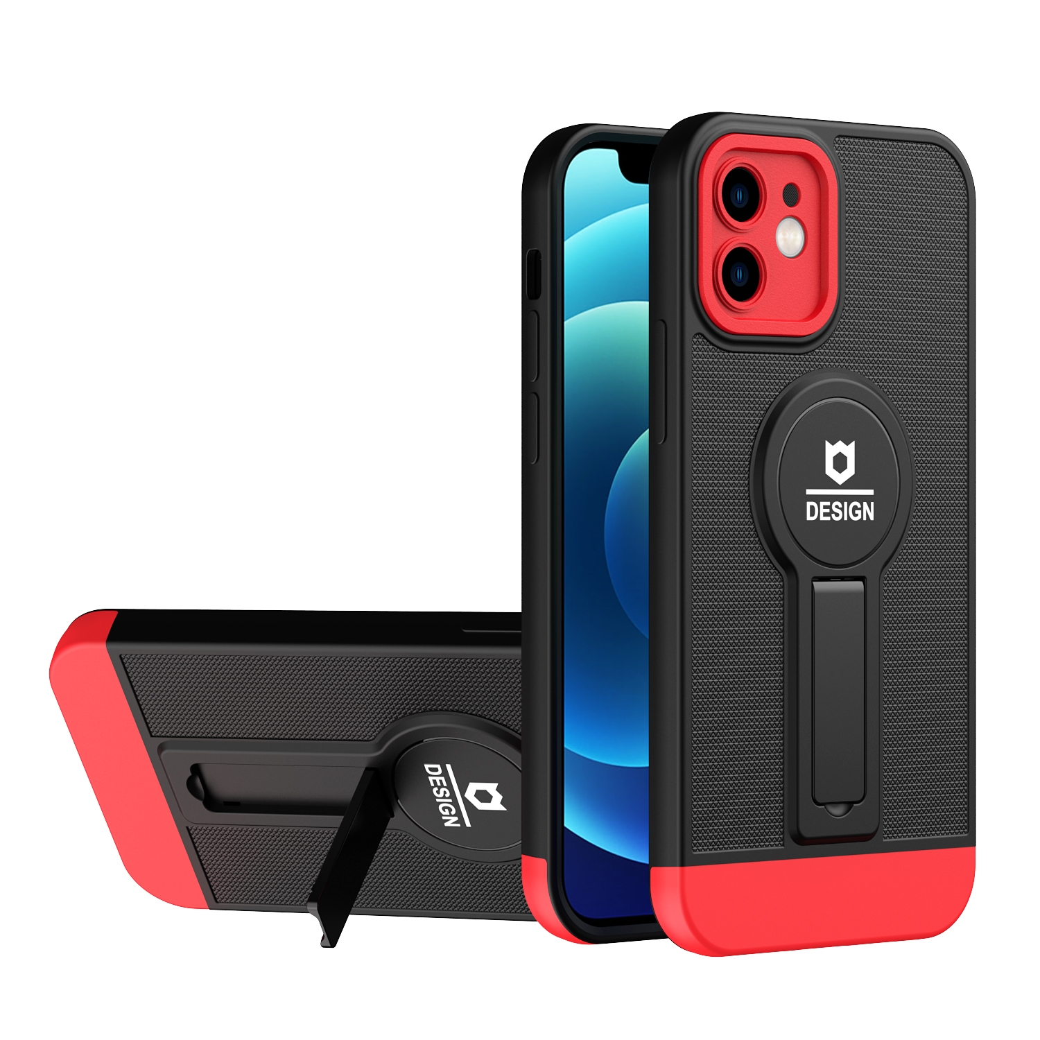 For iPhone 12 Small Tail Holder TPU+PC Phone Case(Black+Red) For iPhone 12 Small Tail Holder TPU+PC Phone Case(Black+Red)