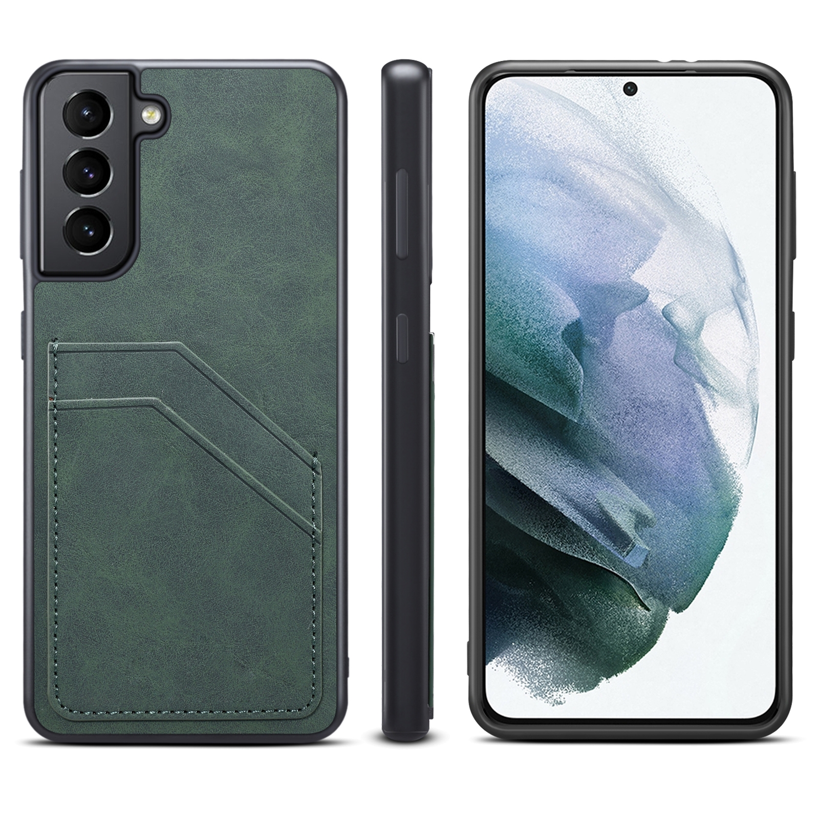 For Samsung Galaxy S21+ 5G Card Slots Full Coverage PU+TPU Phone Case(Green) For Samsung Galaxy S21+ 5G Card Slots Full Coverage PU+TPU Phone Case(Green)