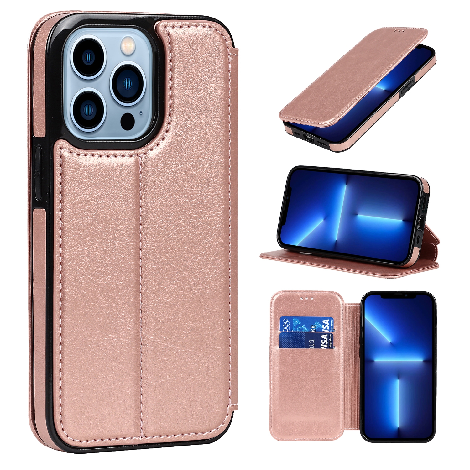 For iPhone 13 mini Card Slots Flip Leather Phone Case (Rose Gold) For iPhone 13 mini Card Slots Flip Leather Phone Case (Rose Gold)