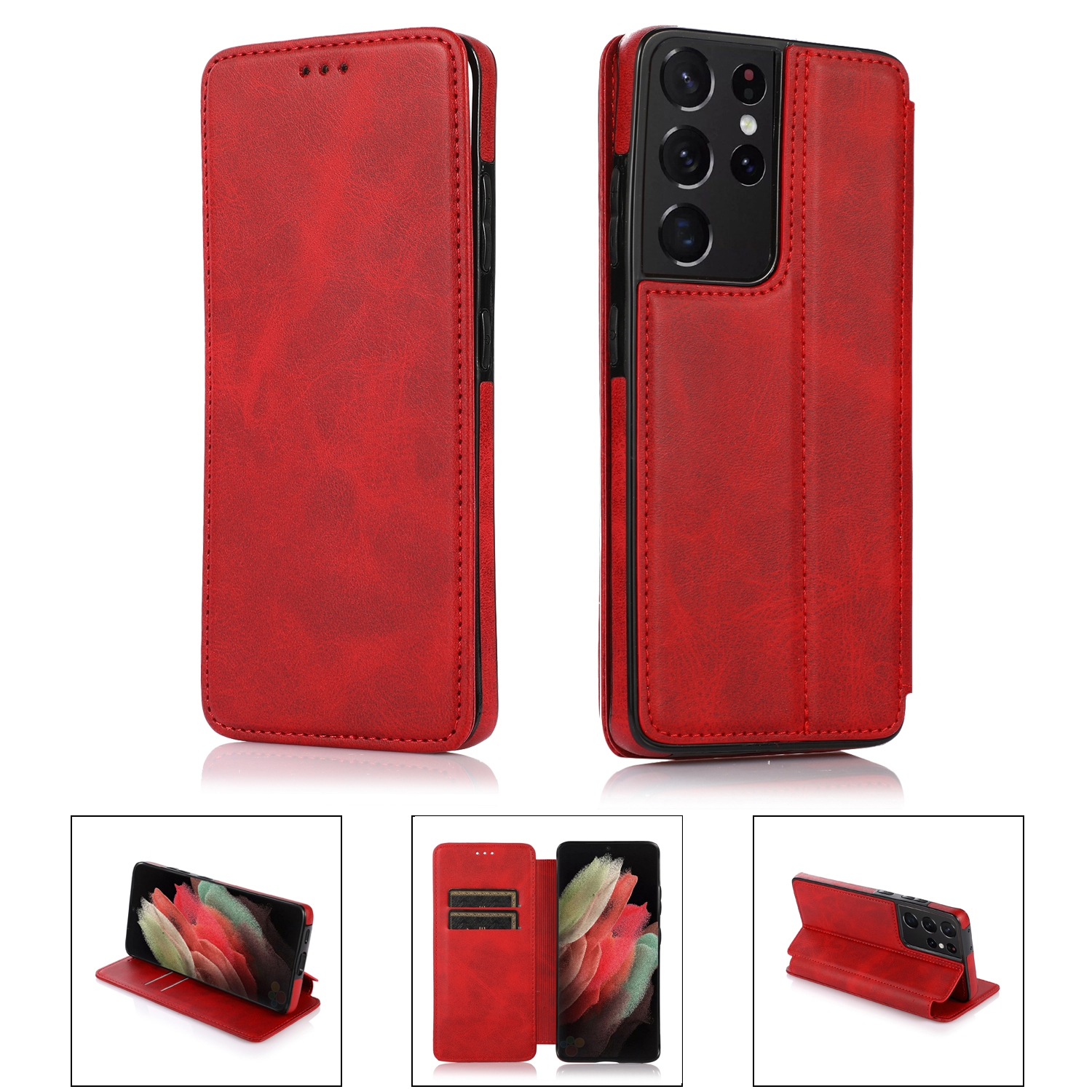 For Samsung Galaxy S21 Ultra 5G Card Slots Flip Leather Phone Case(Red) For Samsung Galaxy S21 Ultra 5G Card Slots Flip Leather Phone Case(Red)