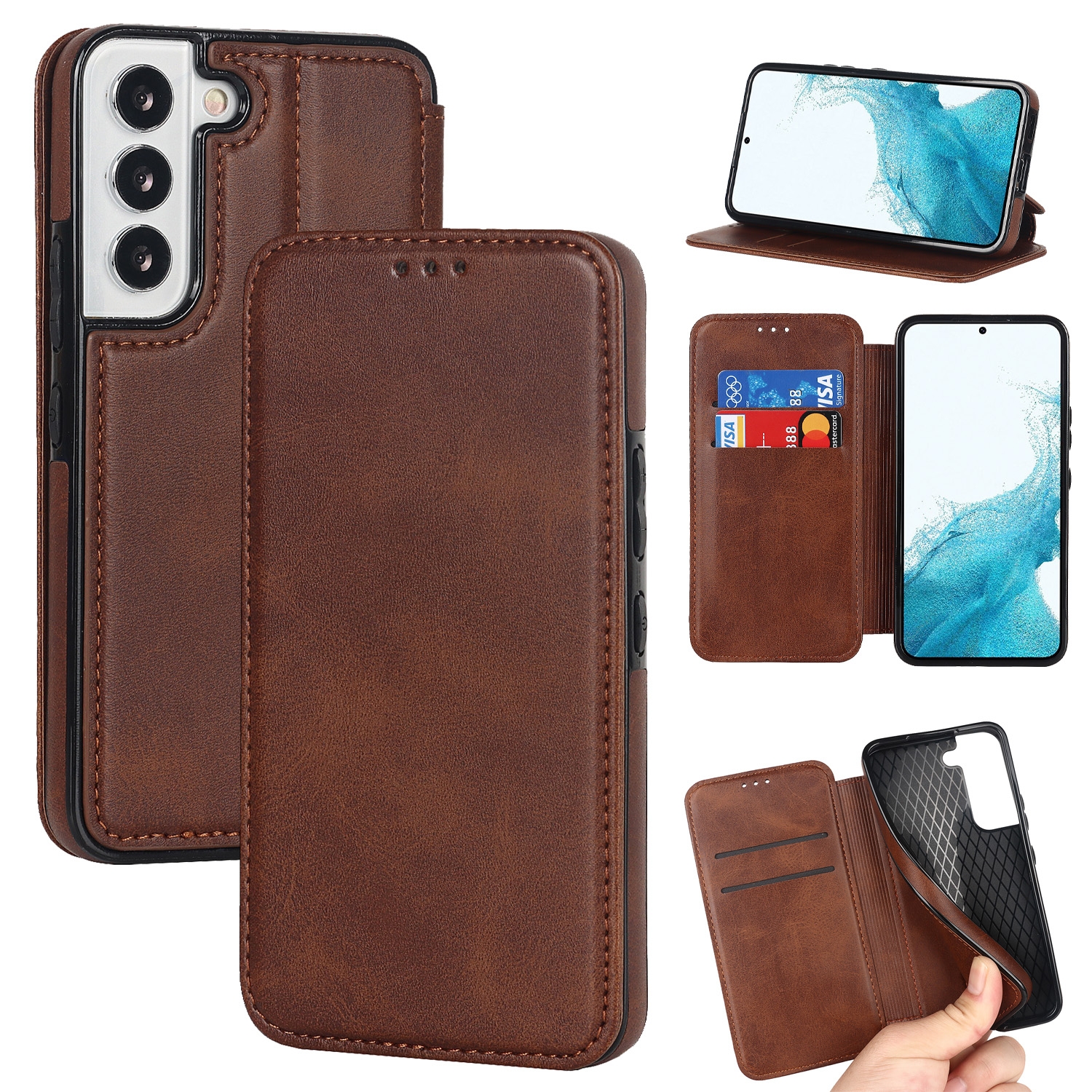 For Samsung Galaxy S22 5G Card Slots Flip Leather Phone Case(Brown) For Samsung Galaxy S22 5G Card Slots Flip Leather Phone Case(Brown)