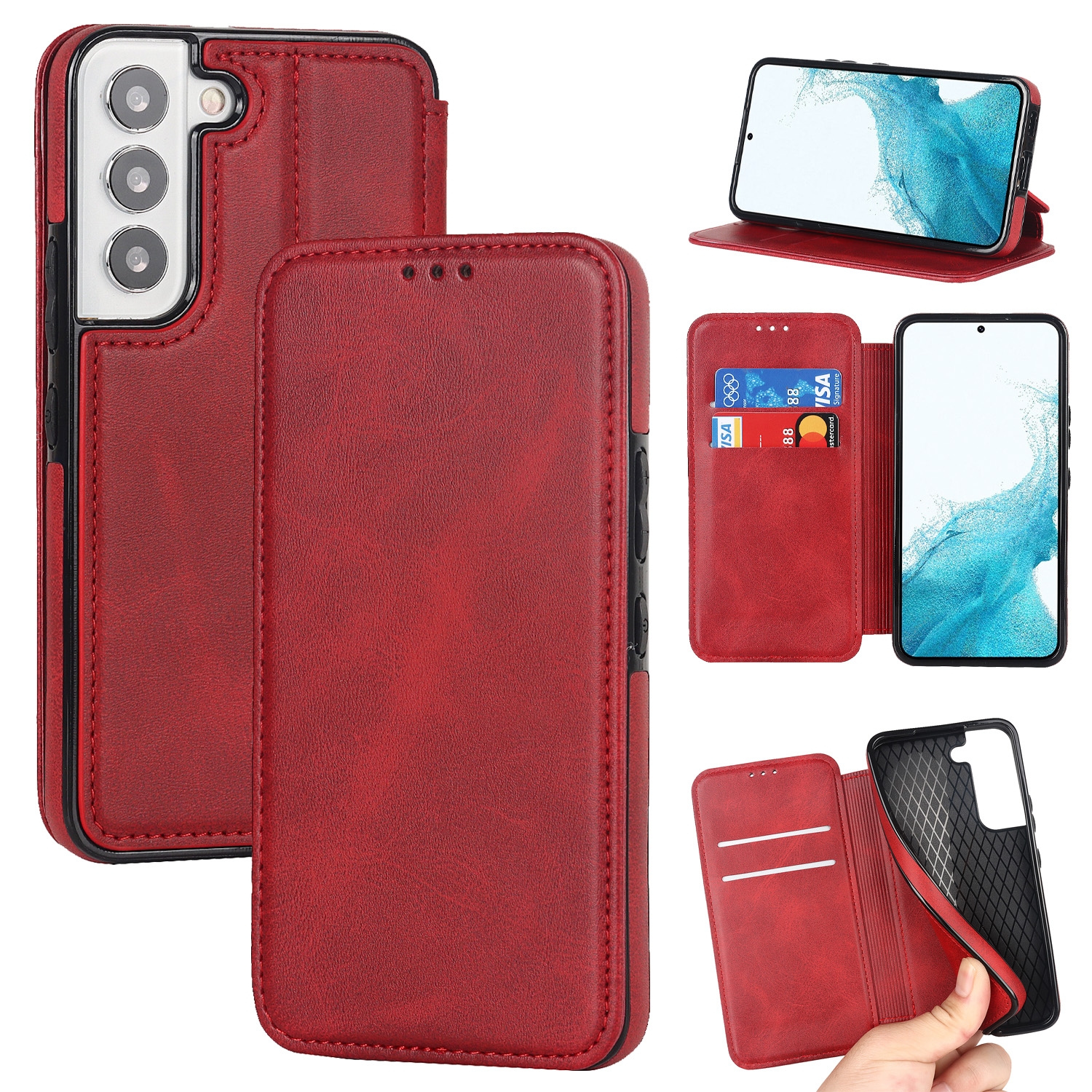 For Samsung Galaxy S22+ 5G Card Slots Flip Leather Phone Case(Red) For Samsung Galaxy S22+ 5G Card Slots Flip Leather Phone Case(Red)