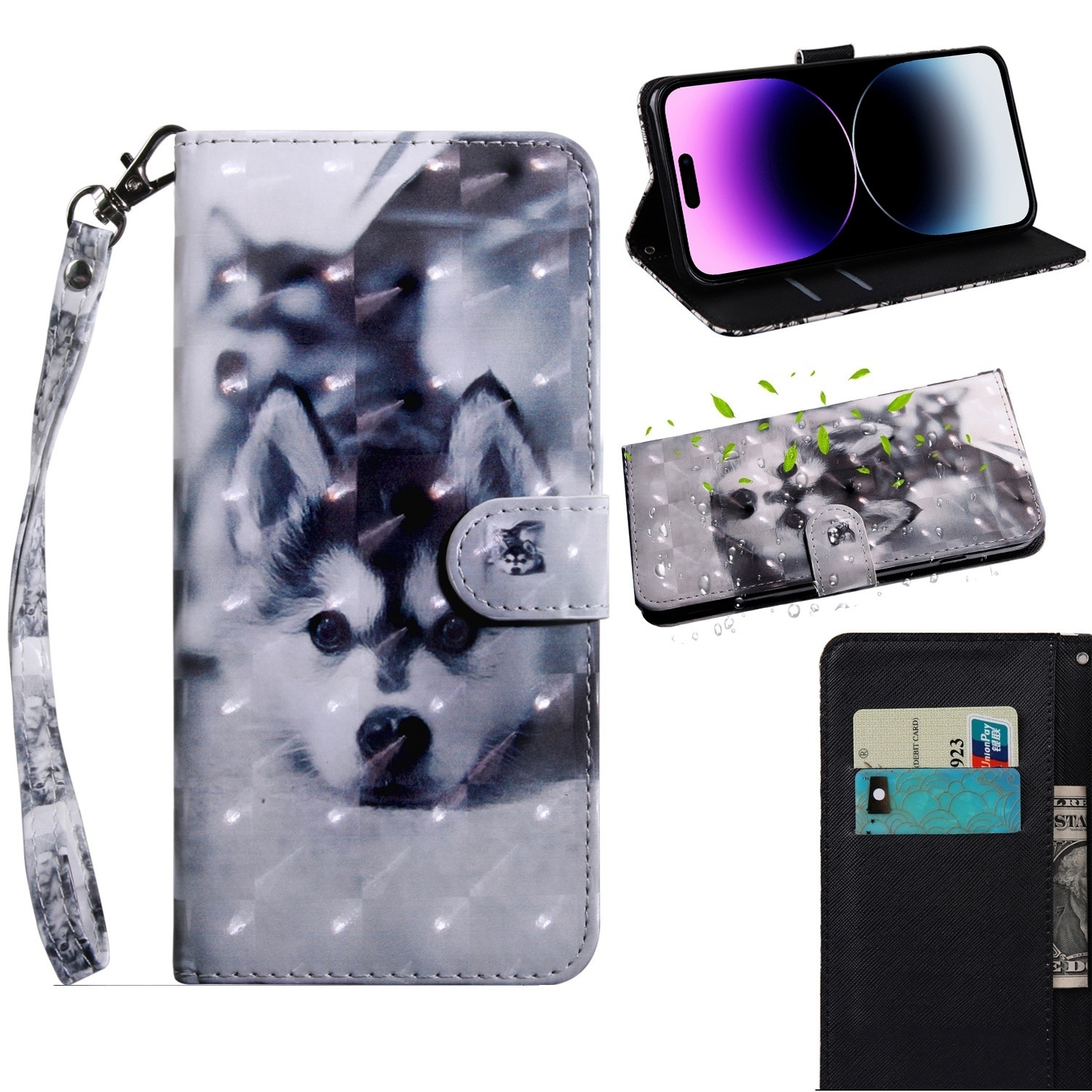 For iPhone 14 Pro 3D Painting Pattern Coloured Drawing Leather Phone Case (Husky) For iPhone 14 Pro 3D Painting Pattern Coloured Drawing Leather Phone Case (Husky)