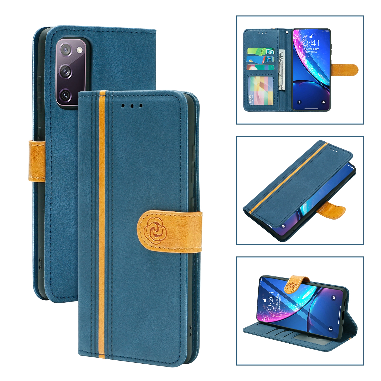 For Samsung Galaxy S20 FE 4G/5G Skin Feel Leather Wallet Phone Case(Blue) For Samsung Galaxy S20 FE 4G/5G Skin Feel Leather Wallet Phone Case(Blue)