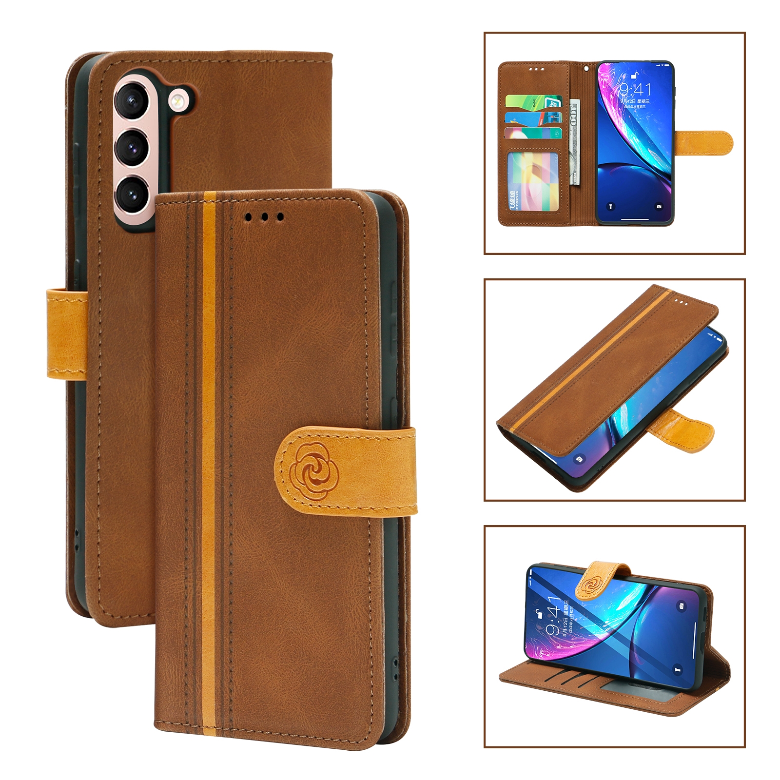 For Samsung Galaxy S21 5G Skin Feel Leather Wallet Phone Case(Brown) For Samsung Galaxy S21 5G Skin Feel Leather Wallet Phone Case(Brown)