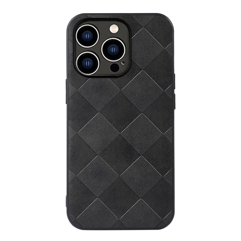 For iPhone 14 Pro Weave Plaid PU Phone Case (Black) For iPhone 14 Pro Weave Plaid PU Phone Case (Black)