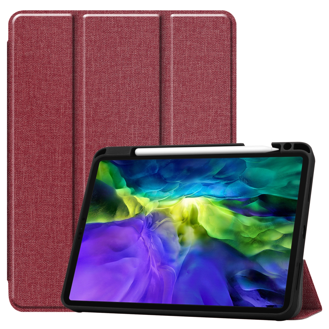 For iPad Pro 11 inch 2020 Fabric Denim TPU Smart Tablet Leather Tablet Case with Sleep Function & Tri-Fold Bracket & Pen Slot(Red) For iPad Pro 11 inch 2020 Fabric Denim TPU Smart Tablet Leather Tablet Case with Sleep Function & Tri-Fold Bracket & Pen Slot(Red)