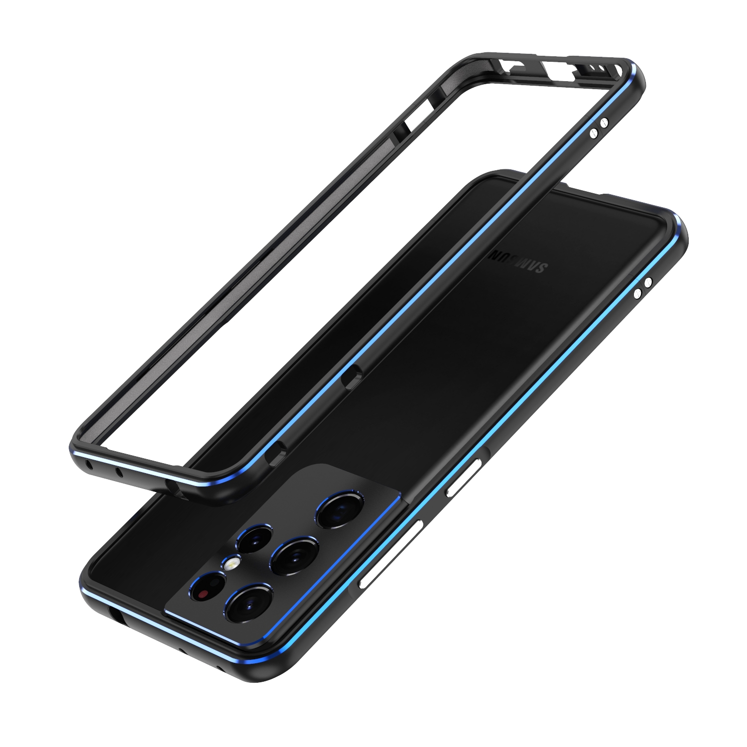 For Samsung Galaxy S21 Ultra Aurora Series Lens Protector + Metal Frame Protective Phone Case(Black Blue) For Samsung Galaxy S21 Ultra Aurora Series Lens Protector + Metal Frame Protective Phone Case(Black Blue)