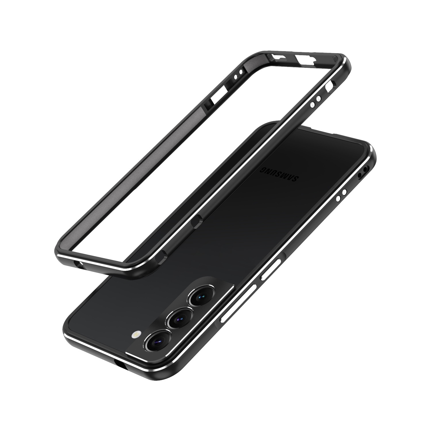 For Samsung Galaxy S22+ 5G Aurora Series Lens Protector + Metal Frame Protective Phone Case(Black Silver) For Samsung Galaxy S22+ 5G Aurora Series Lens Protector + Metal Frame Protective Phone Case(Black Silver)