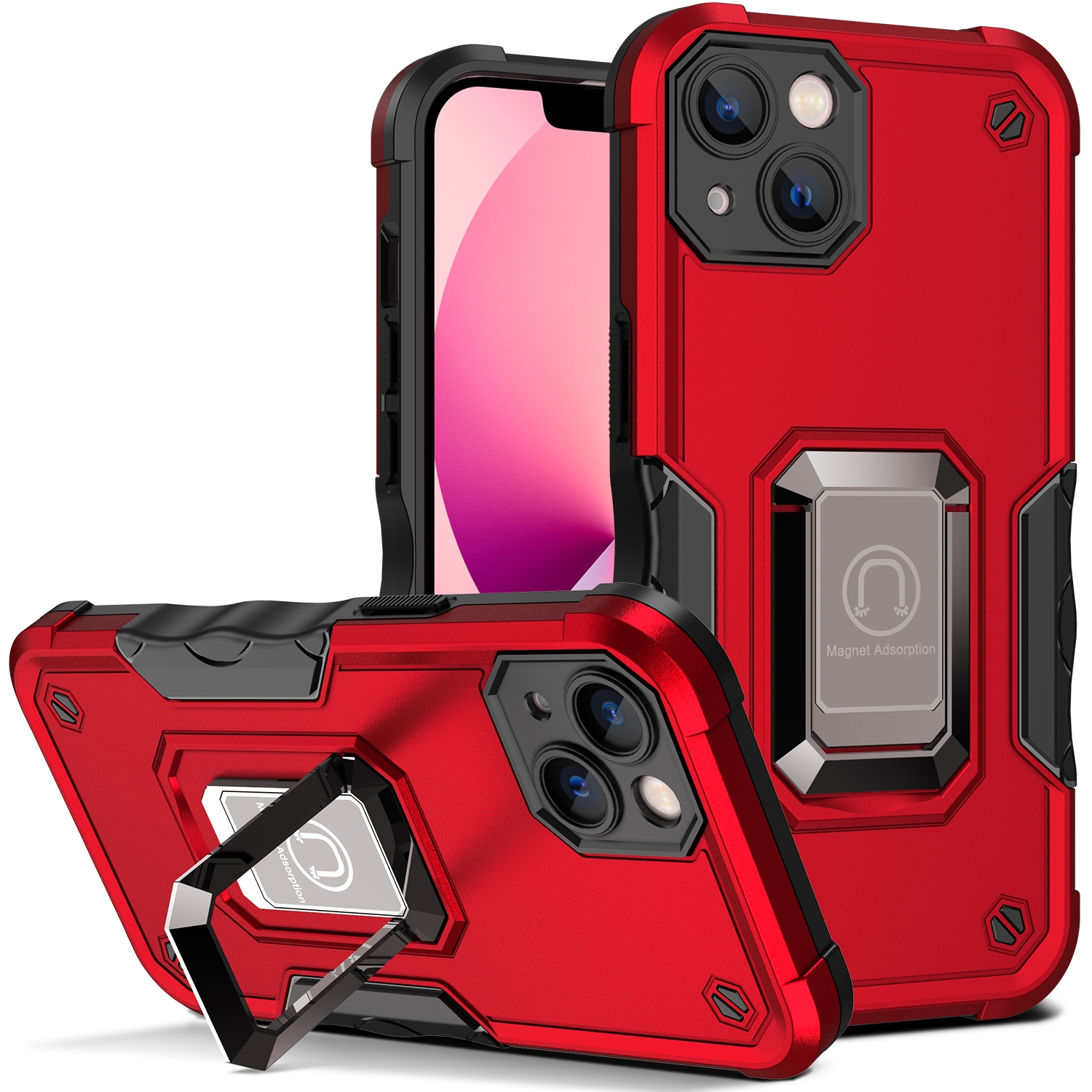 For iPhone 14 Plus Ring Holder Non-slip Shockproof Armor Phone Case (Red) For iPhone 14 Plus Ring Holder Non-slip Shockproof Armor Phone Case (Red)