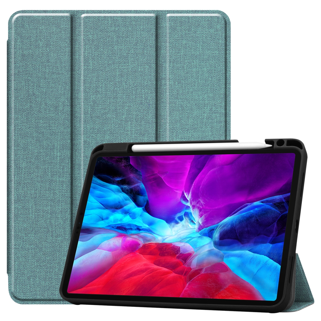 For iPad Pro 12.9 inch 2020 Fabric Denim TPU Smart Tablet Leather Tablet Case with Sleep Function & Tri-Fold Bracket & Pen Slot(Mint Green)