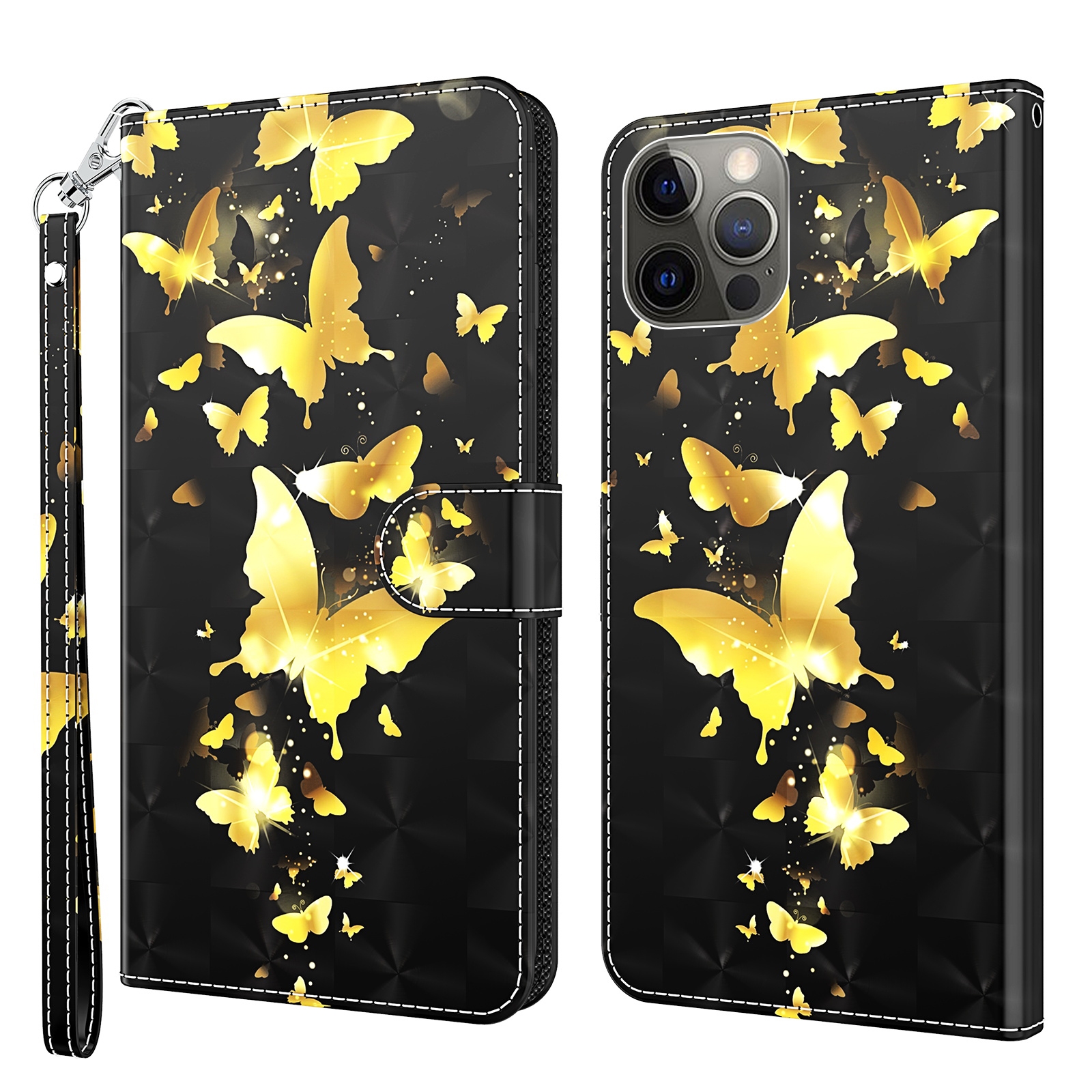 For iPhone 14 Pro 3D Painting Pattern Flip Leather Phone Case (Gold Butterflies) For iPhone 14 Pro 3D Painting Pattern Flip Leather Phone Case (Gold Butterflies)