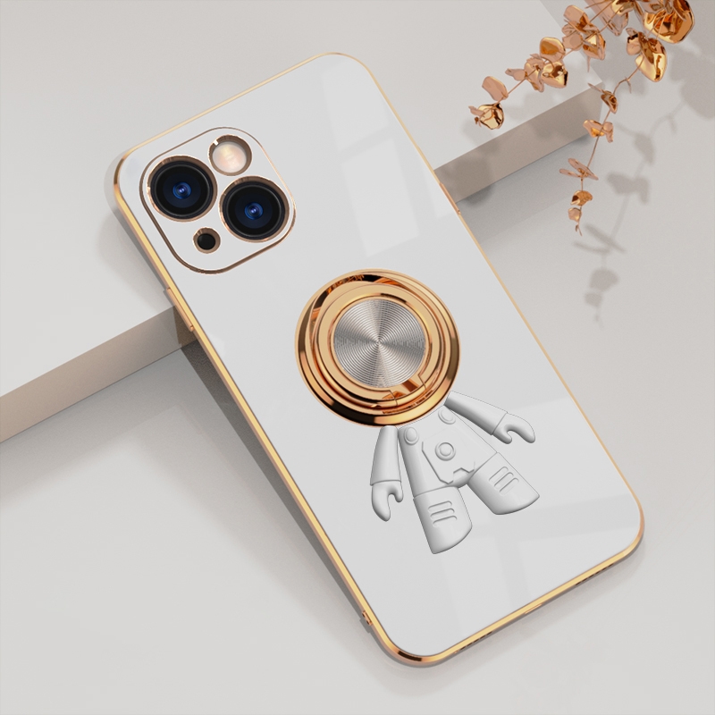 For iPhone 13 mini 6D Plating Astronaut Ring Kickstand Phone Case (White) For iPhone 13 mini 6D Plating Astronaut Ring Kickstand Phone Case (White)