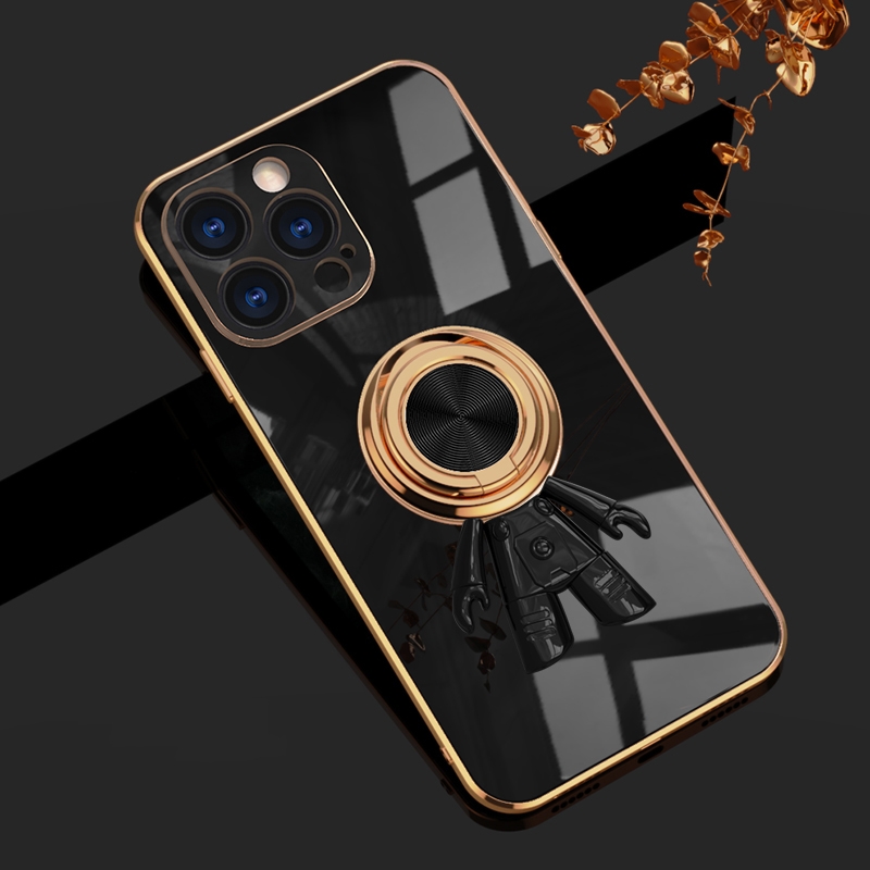 For iPhone 13 Pro Max 6D Plating Astronaut Ring Kickstand Phone Case (Black) For iPhone 13 Pro Max 6D Plating Astronaut Ring Kickstand Phone Case (Black)