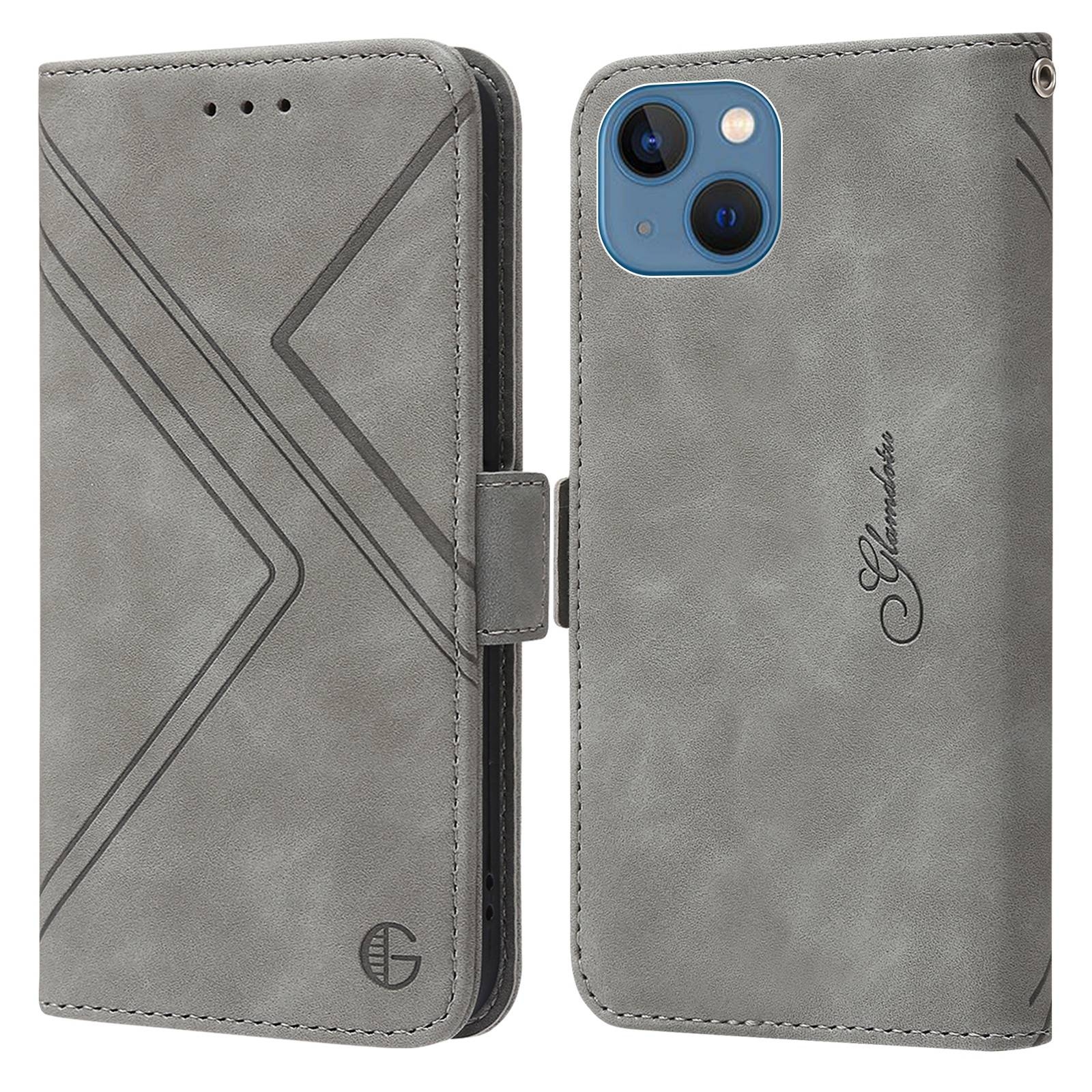 For iPhone 14 Plus RFID Geometric Line Flip Leather Phone Case (Grey) For iPhone 14 Plus RFID Geometric Line Flip Leather Phone Case (Grey)