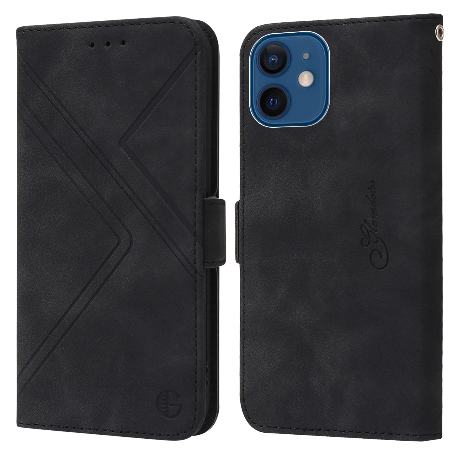 For iPhone 13 mini / 12 mini RFID Geometric Line Flip Leather Phone Case(Black) For iPhone 13 mini / 12 mini RFID Geometric Line Flip Leather Phone Case(Black)