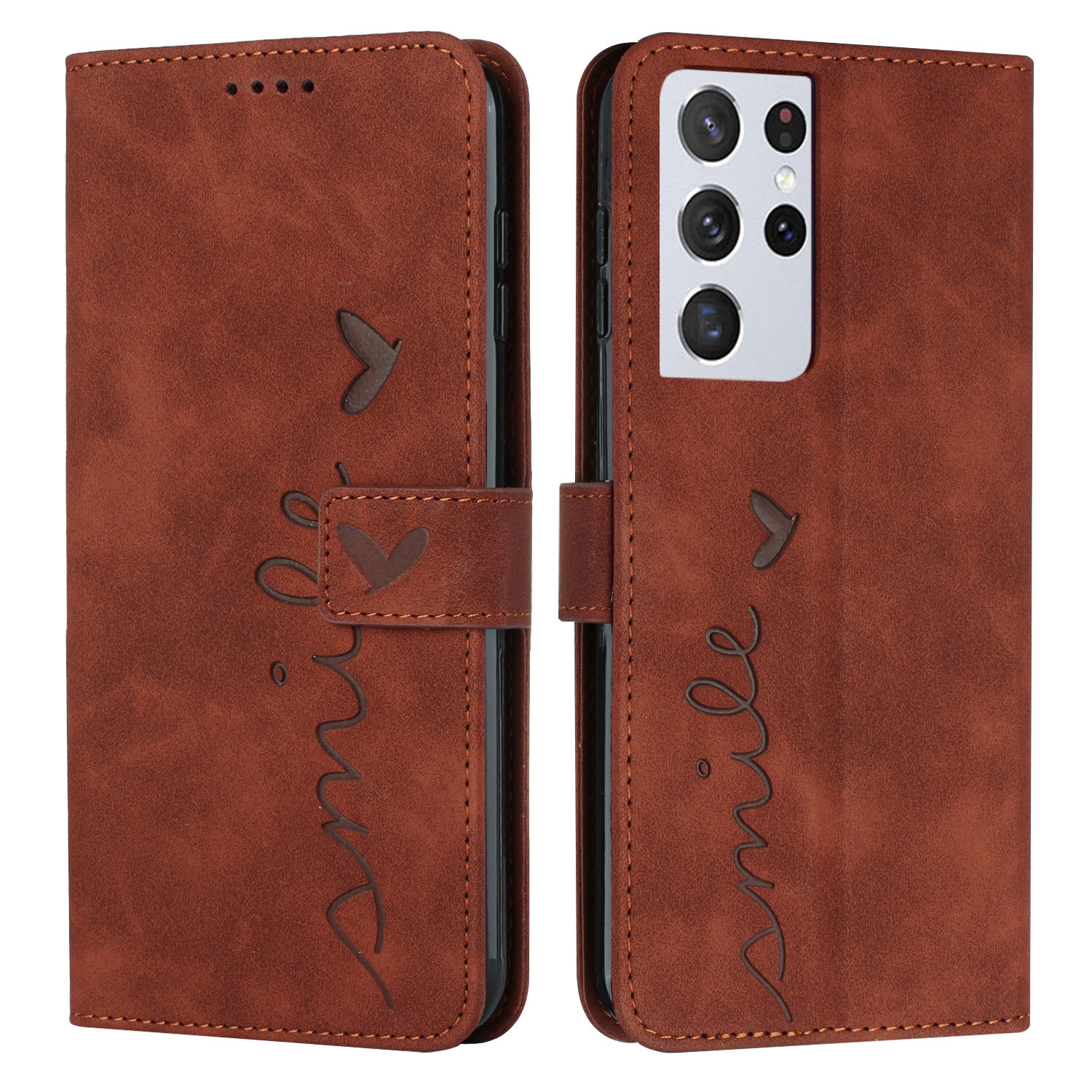 For Samsung Galaxy S21 Ultra Skin Feel Heart Pattern Leather Phone Case(Brown) For Samsung Galaxy S21 Ultra Skin Feel Heart Pattern Leather Phone Case(Brown)