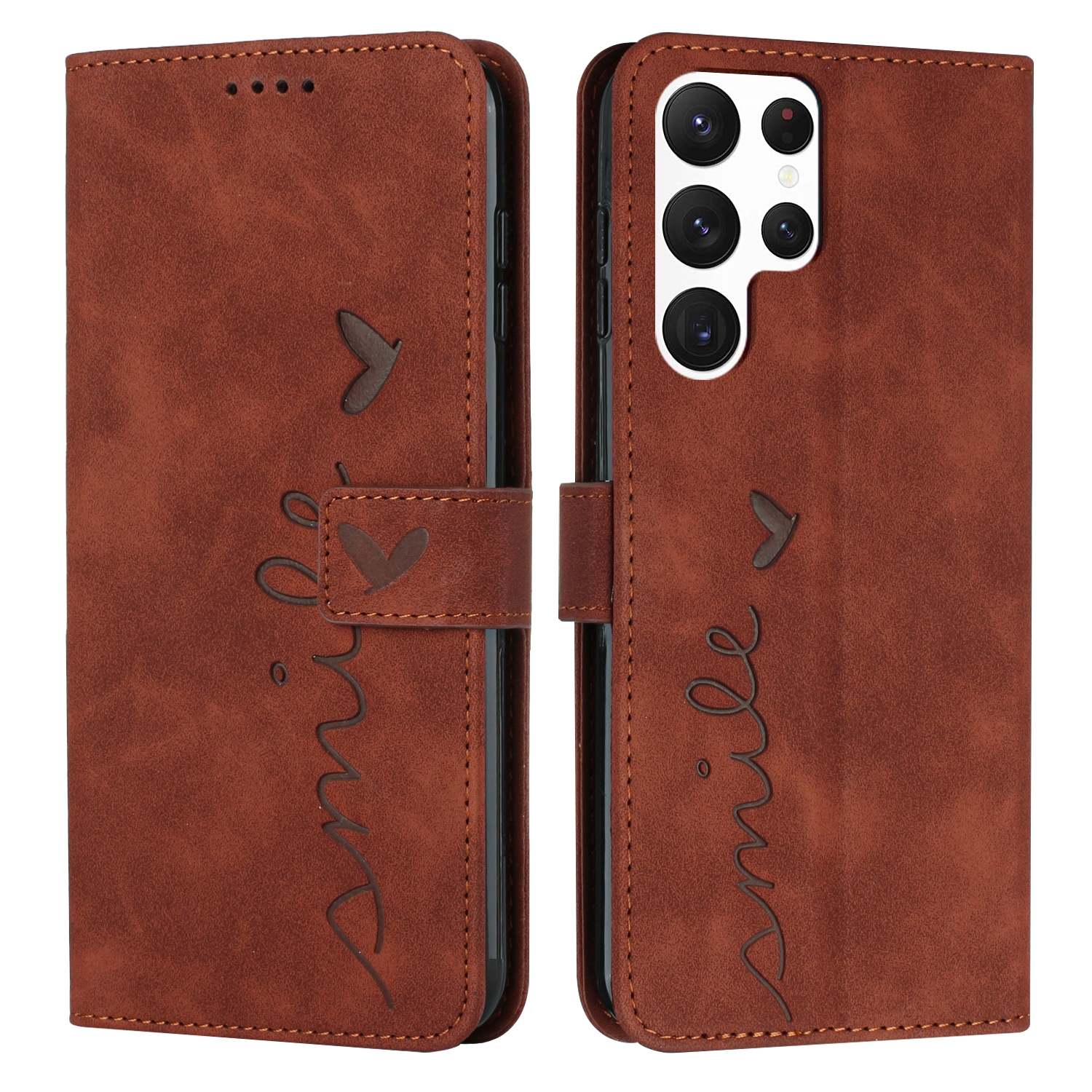 For Samsung Galaxy S22 Ultra Skin Feel Heart Pattern Leather Phone Case(Brown) For Samsung Galaxy S22 Ultra Skin Feel Heart Pattern Leather Phone Case(Brown)