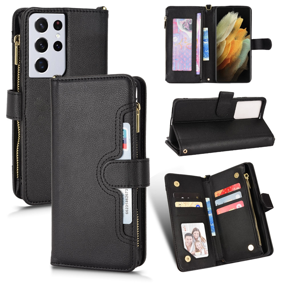 For Samsung Galaxy S21 Ultra 5G Litchi Texture Zipper Leather Phone Case(Black) For Samsung Galaxy S21 Ultra 5G Litchi Texture Zipper Leather Phone Case(Black)