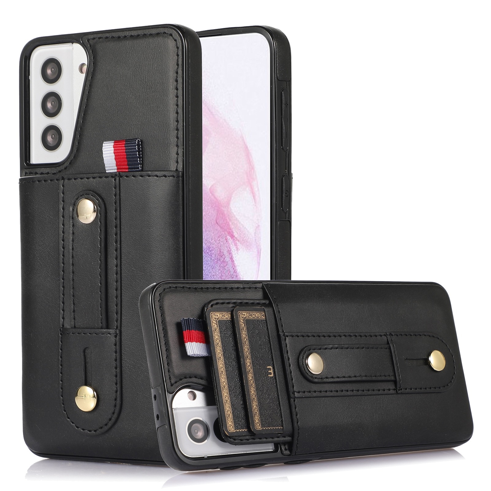 For Samsung Galaxy S22 5G Wristband Kickstand Wallet Leather Phone Case(Black) For Samsung Galaxy S22 5G Wristband Kickstand Wallet Leather Phone Case(Black)