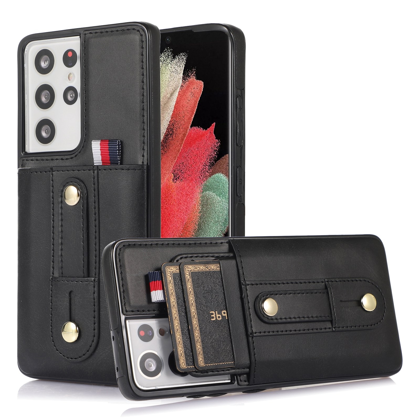 For Samsung Galaxy S21 Ultra 5G Wristband Kickstand Wallet Leather Phone Case(Black) For Samsung Galaxy S21 Ultra 5G Wristband Kickstand Wallet Leather Phone Case(Black)