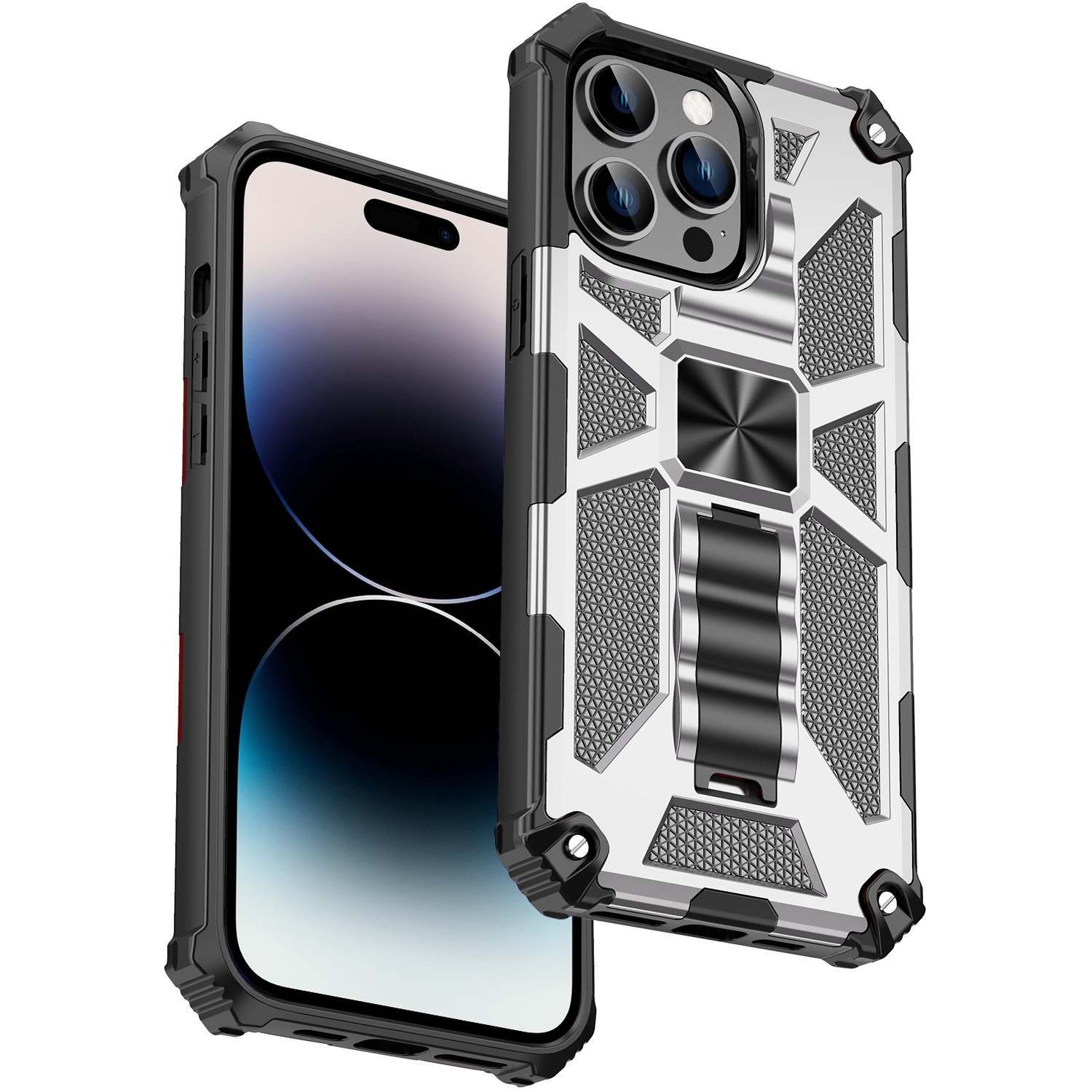 For iPhone 14 Pro Armor Shockproof TPU + PC Magnetic Protective Phone Case with Holder(Silver) For iPhone 14 Pro Armor Shockproof TPU + PC Magnetic Protective Phone Case with Holder(Silver)