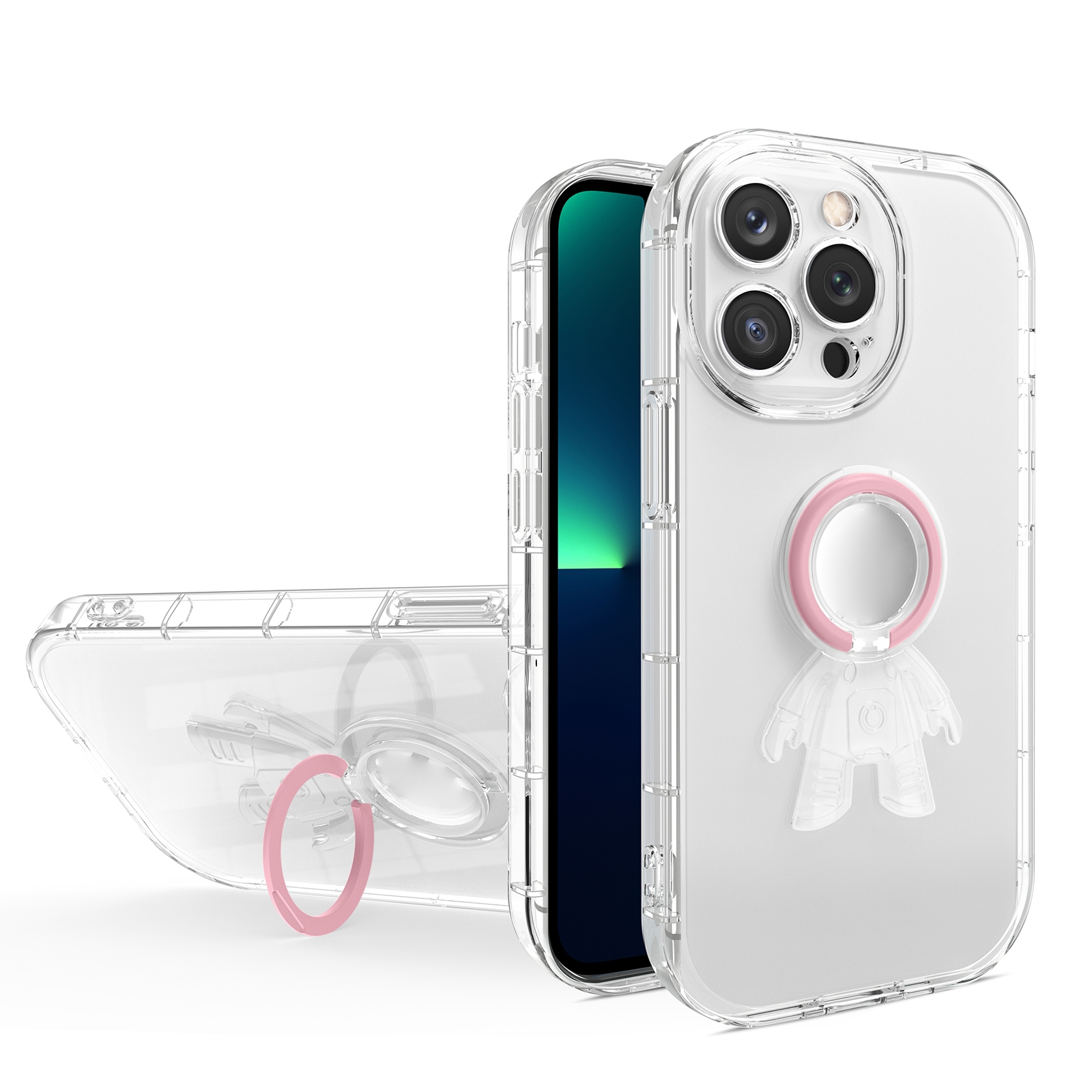 For iPhone 11 Astronaut Ring Holder Transparent Phone Case (Pink) For iPhone 11 Astronaut Ring Holder Transparent Phone Case (Pink)