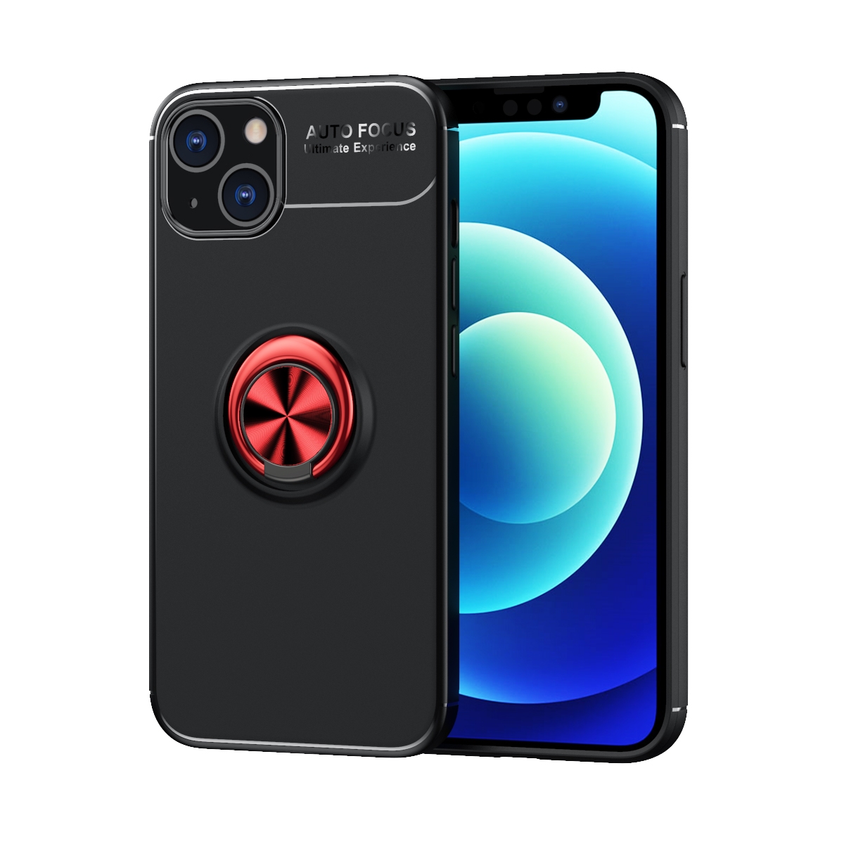 For iPhone 14 Metal Ring Holder TPU Phone Case (Black+Red) For iPhone 14 Metal Ring Holder TPU Phone Case (Black+Red)