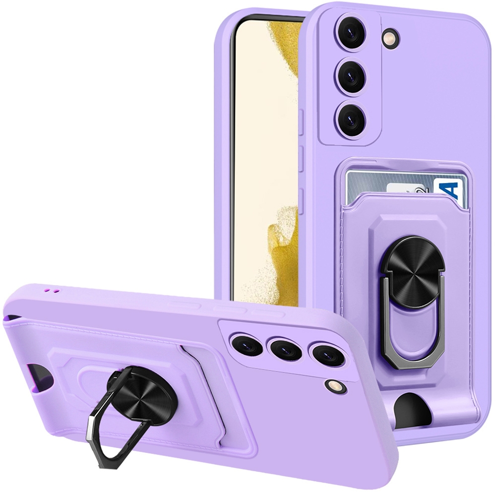 For Samsung Galaxy S22+ 5G Ring Kickstand Card Wallet TPU Phone Case(Purple) For Samsung Galaxy S22+ 5G Ring Kickstand Card Wallet TPU Phone Case(Purple)