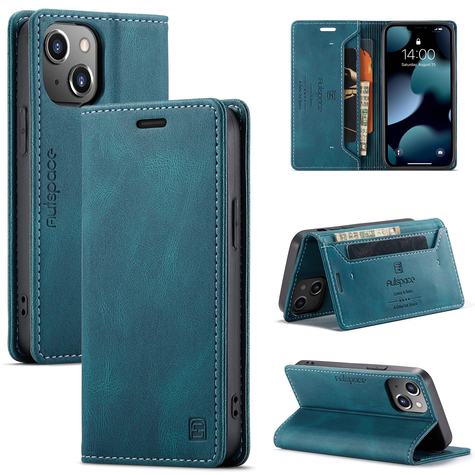 For iPhone 14 Plus AutSpace A01 Retro Skin-feel Crazy Horse Leather Phone Case (Blue) For iPhone 14 Plus AutSpace A01 Retro Skin-feel Crazy Horse Leather Phone Case (Blue)