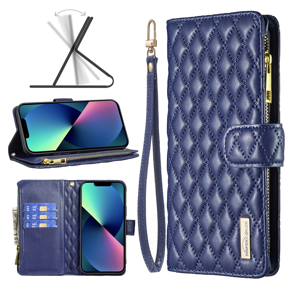 For iPhone 14 Plus Diamond Lattice Zipper Wallet Leather Flip Phone Case (Blue) For iPhone 14 Plus Diamond Lattice Zipper Wallet Leather Flip Phone Case (Blue)